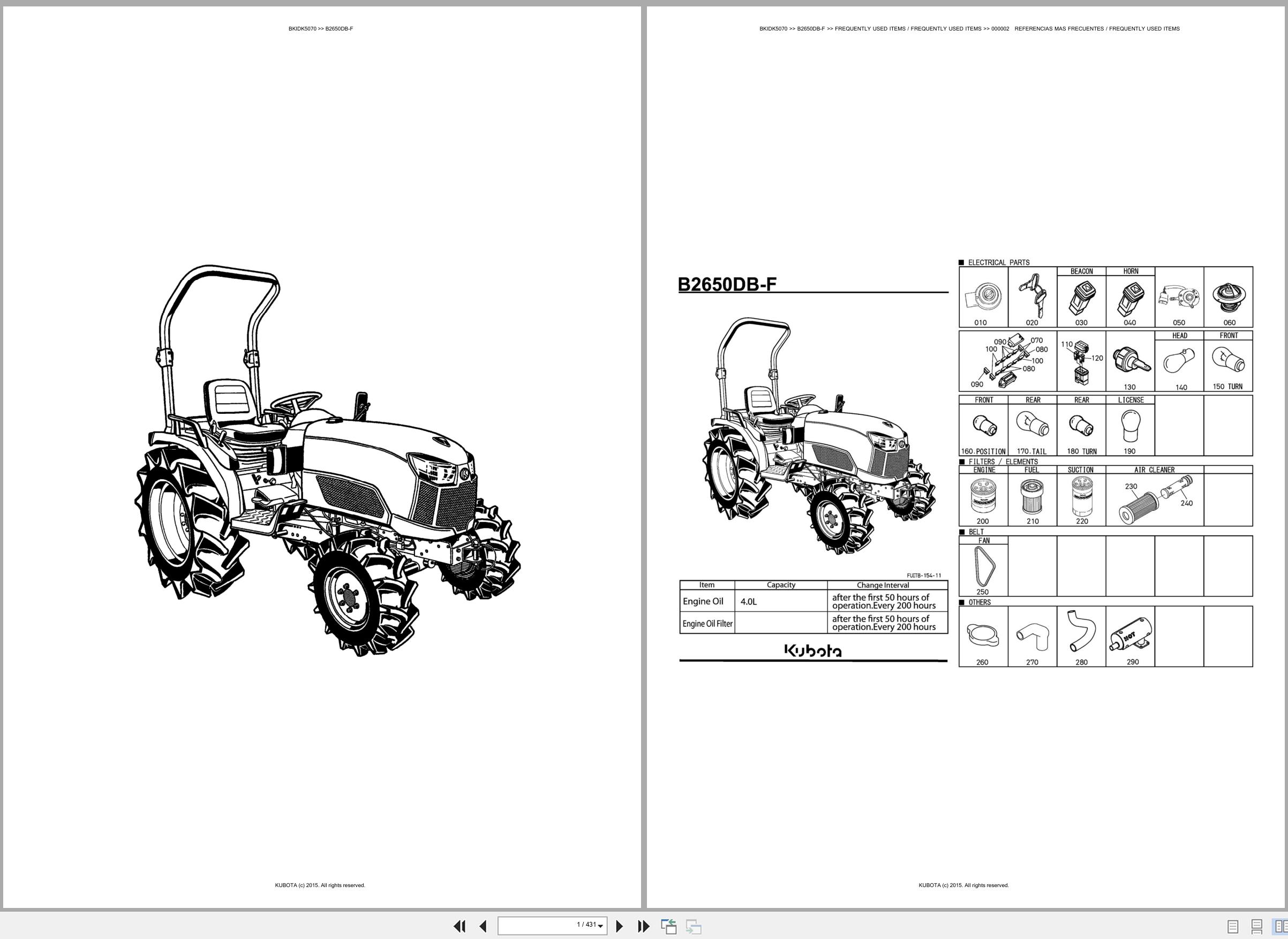 Kubota Tractor B2650DB F Spare Parts Catalog EN ES (1)