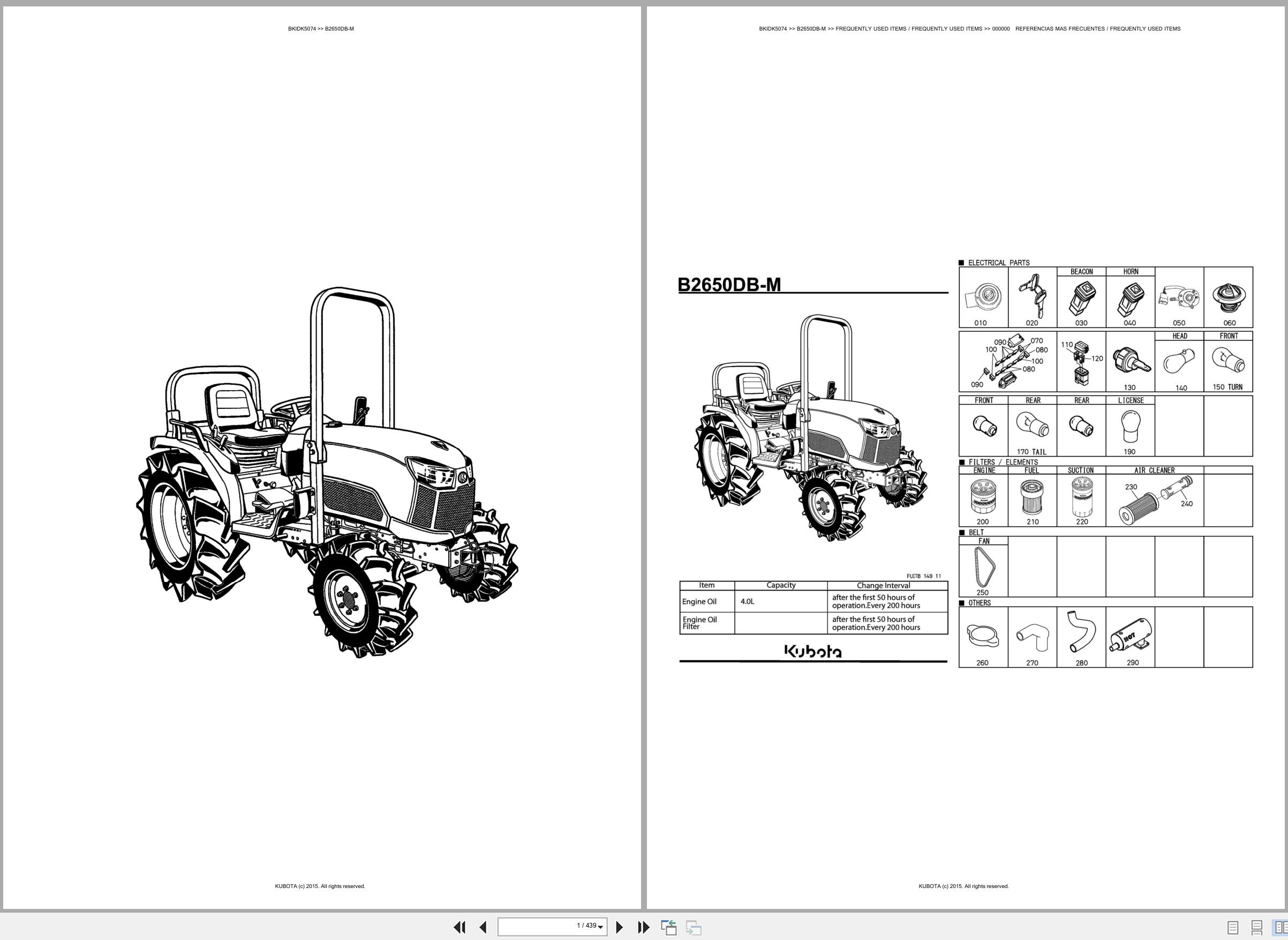Kubota Tractor B2650DB M Spare Parts Catalog EN ES (1)