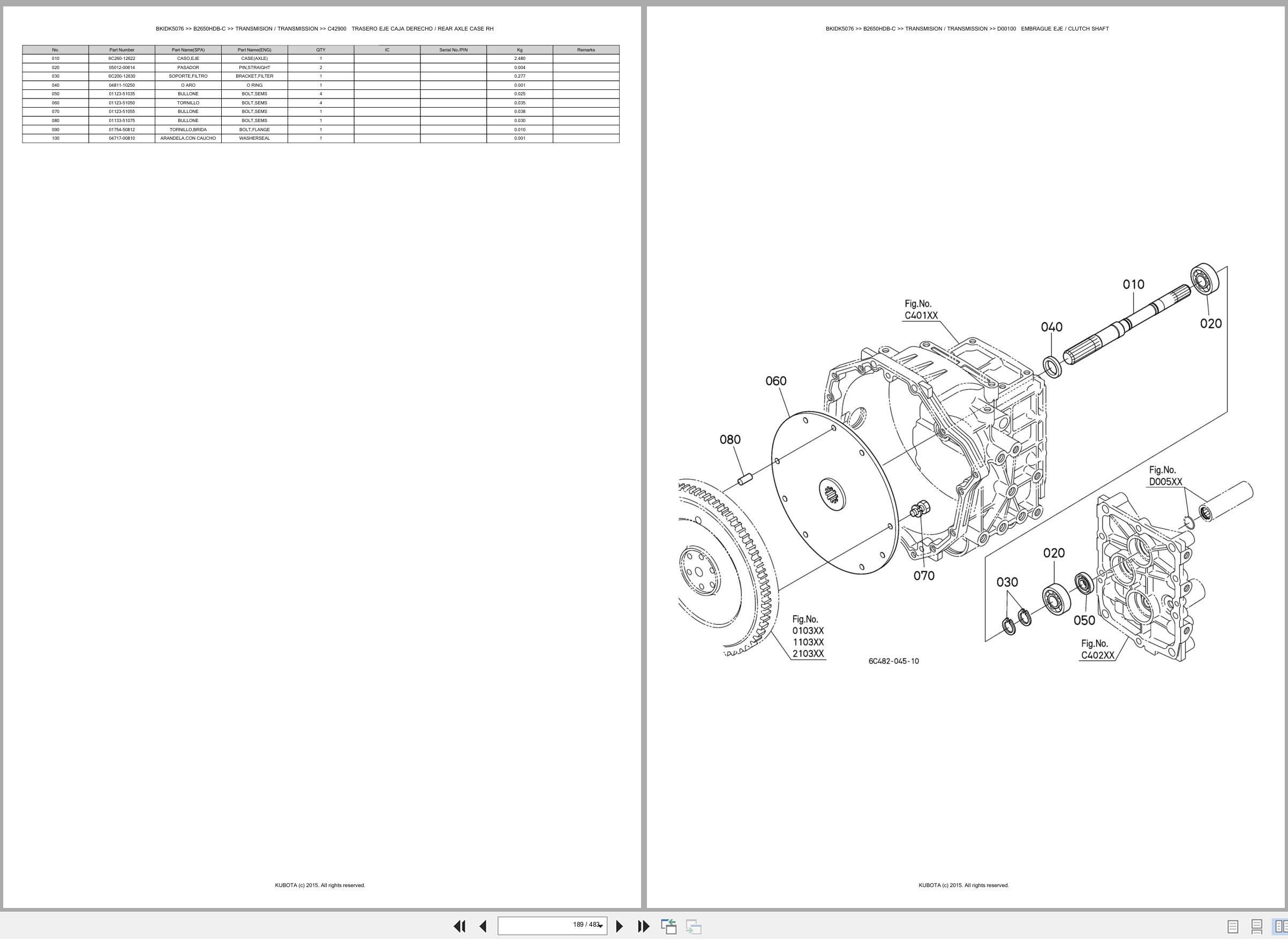 Kubota Tractor B2650HDB C Spare Parts Catalog EN ES (2)