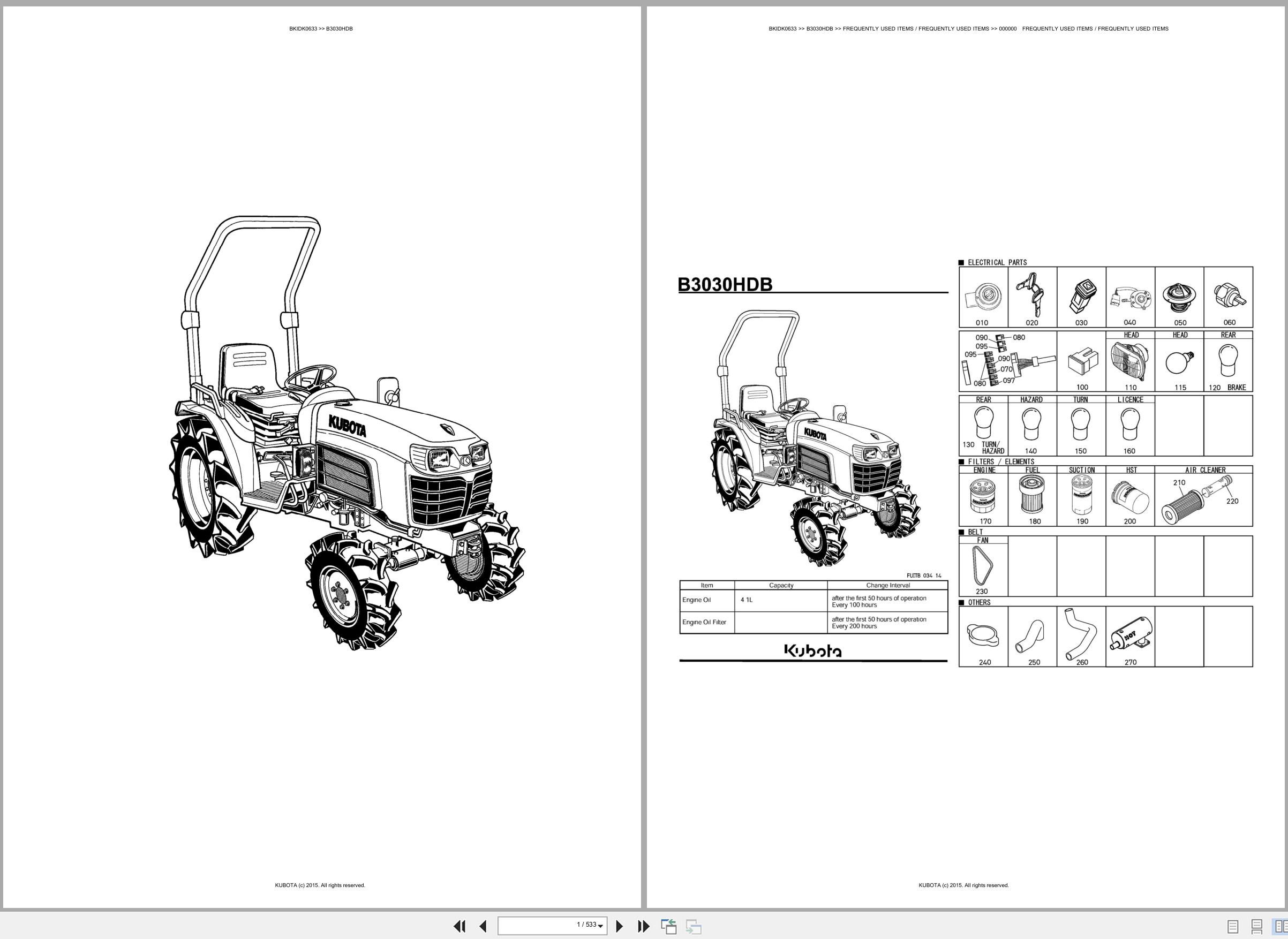 Kubota Tractor B3030HDB Spare Parts Catalog EN ES (1)