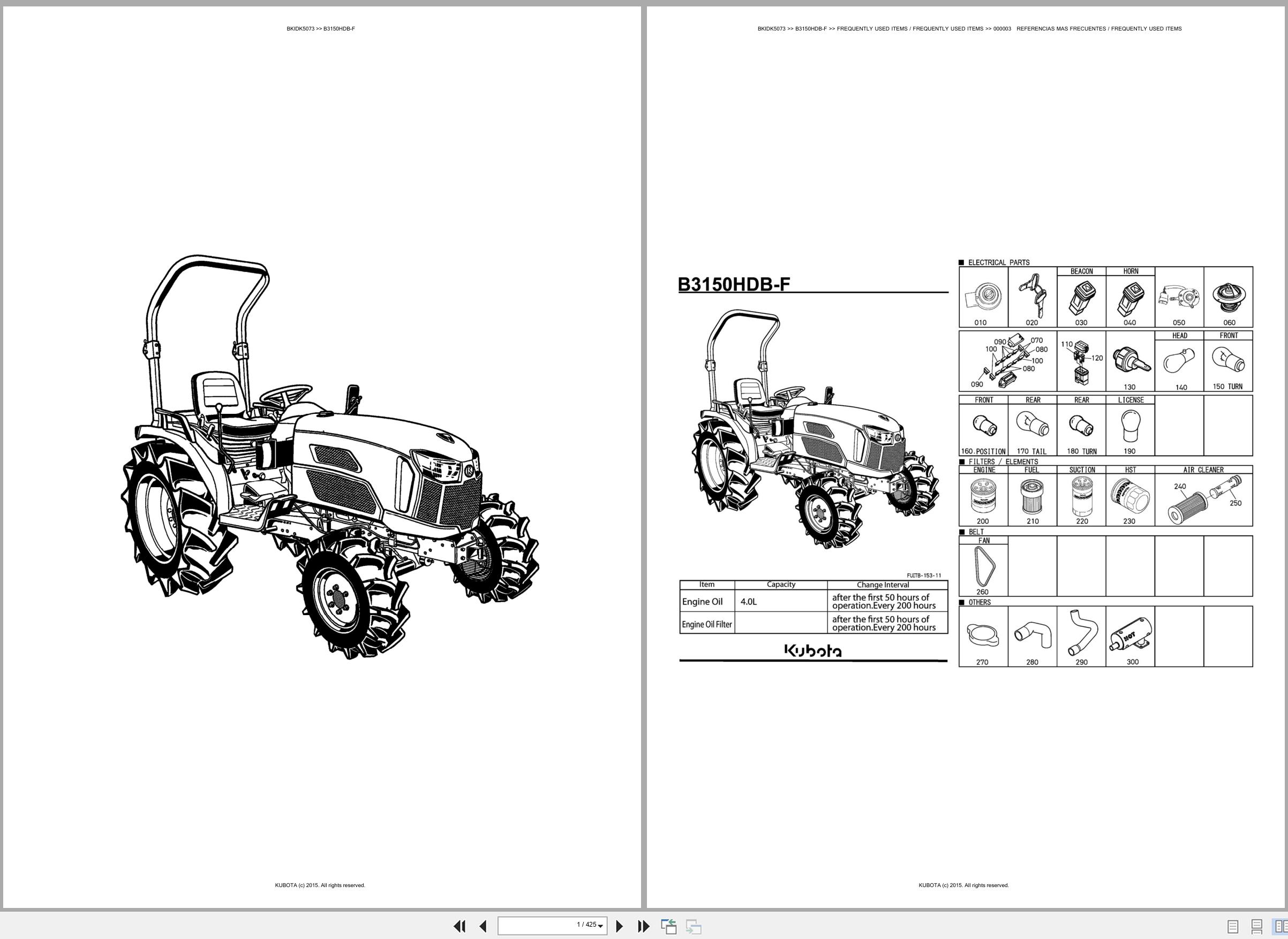 Kubota Tractor B3150HDB F Spare Parts Catalog EN ES (1)