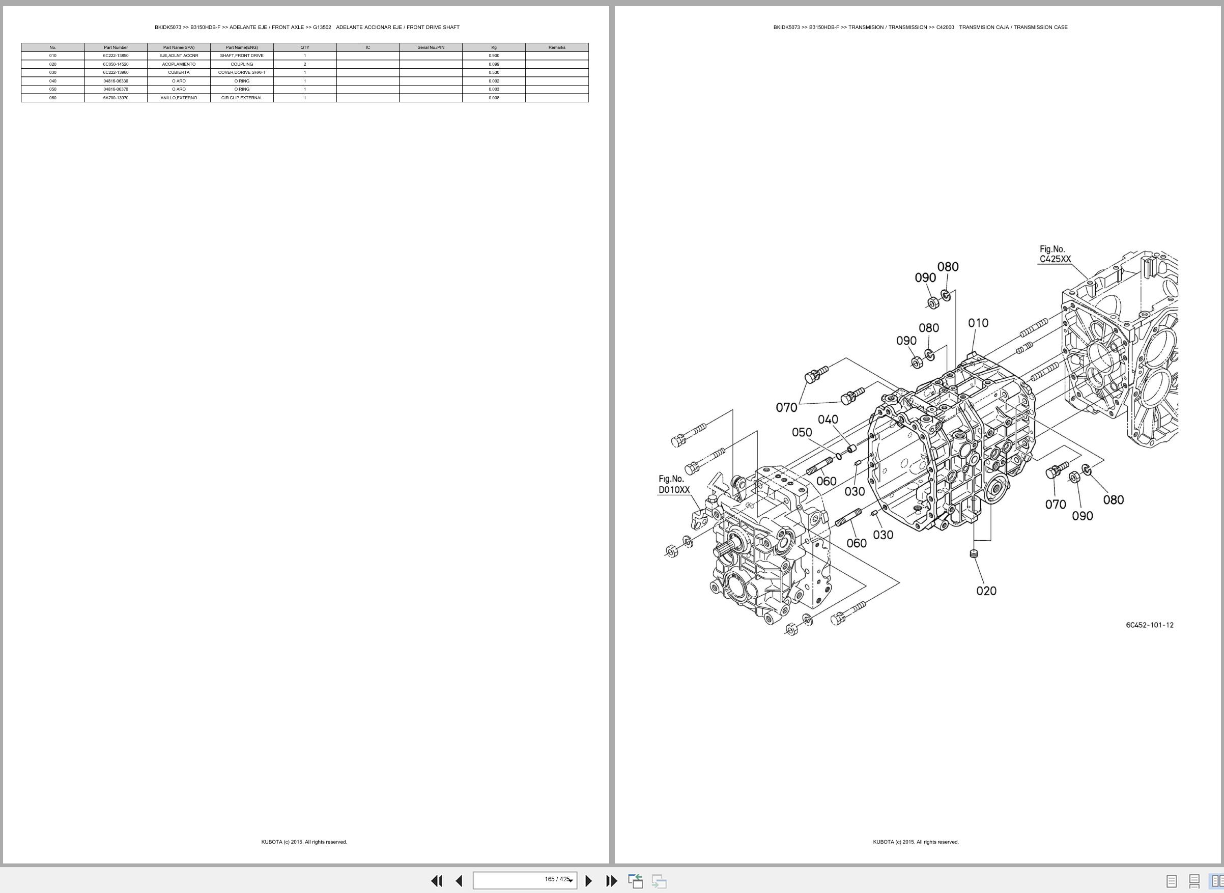 Kubota Tractor B3150HDB F Spare Parts Catalog EN ES (2)