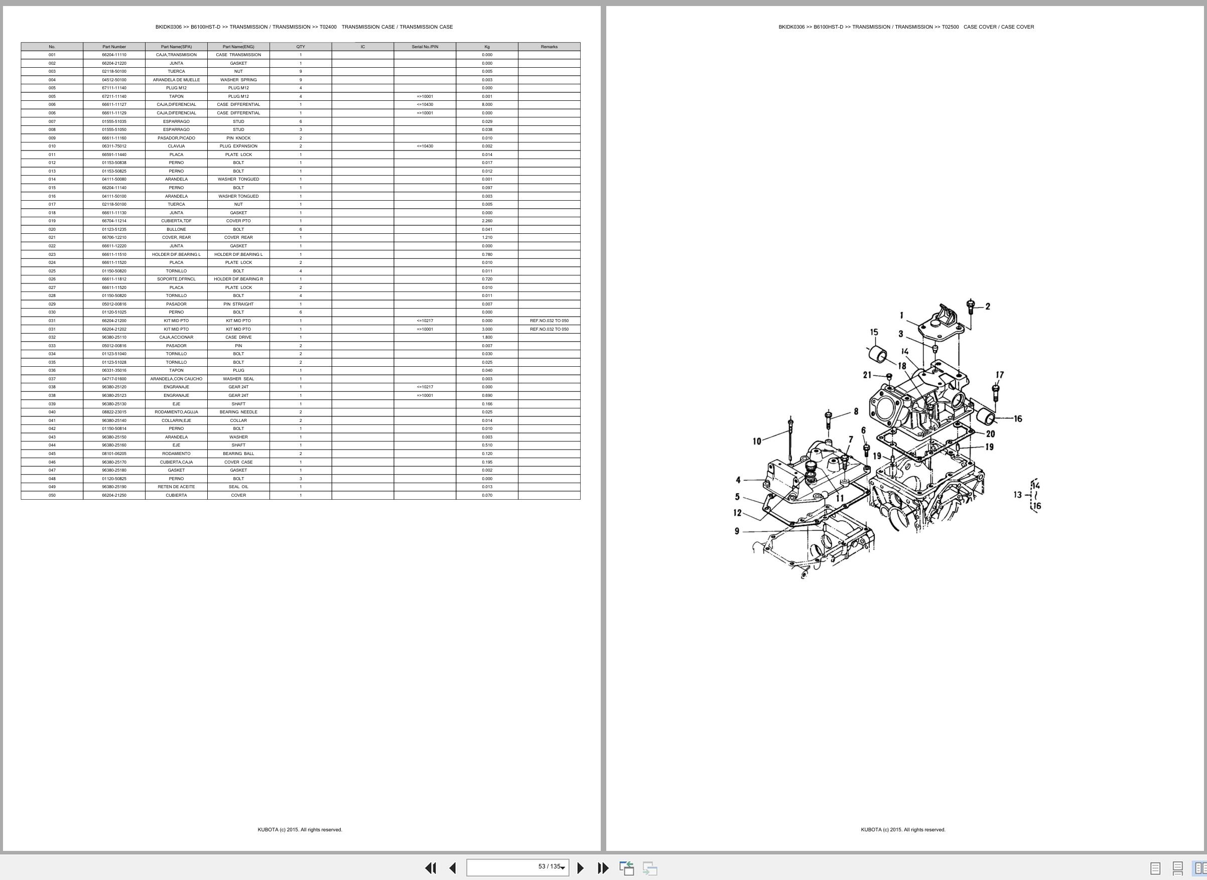 Kubota Tractor B6100HST D Spare Parts Catalog EN ES (2)