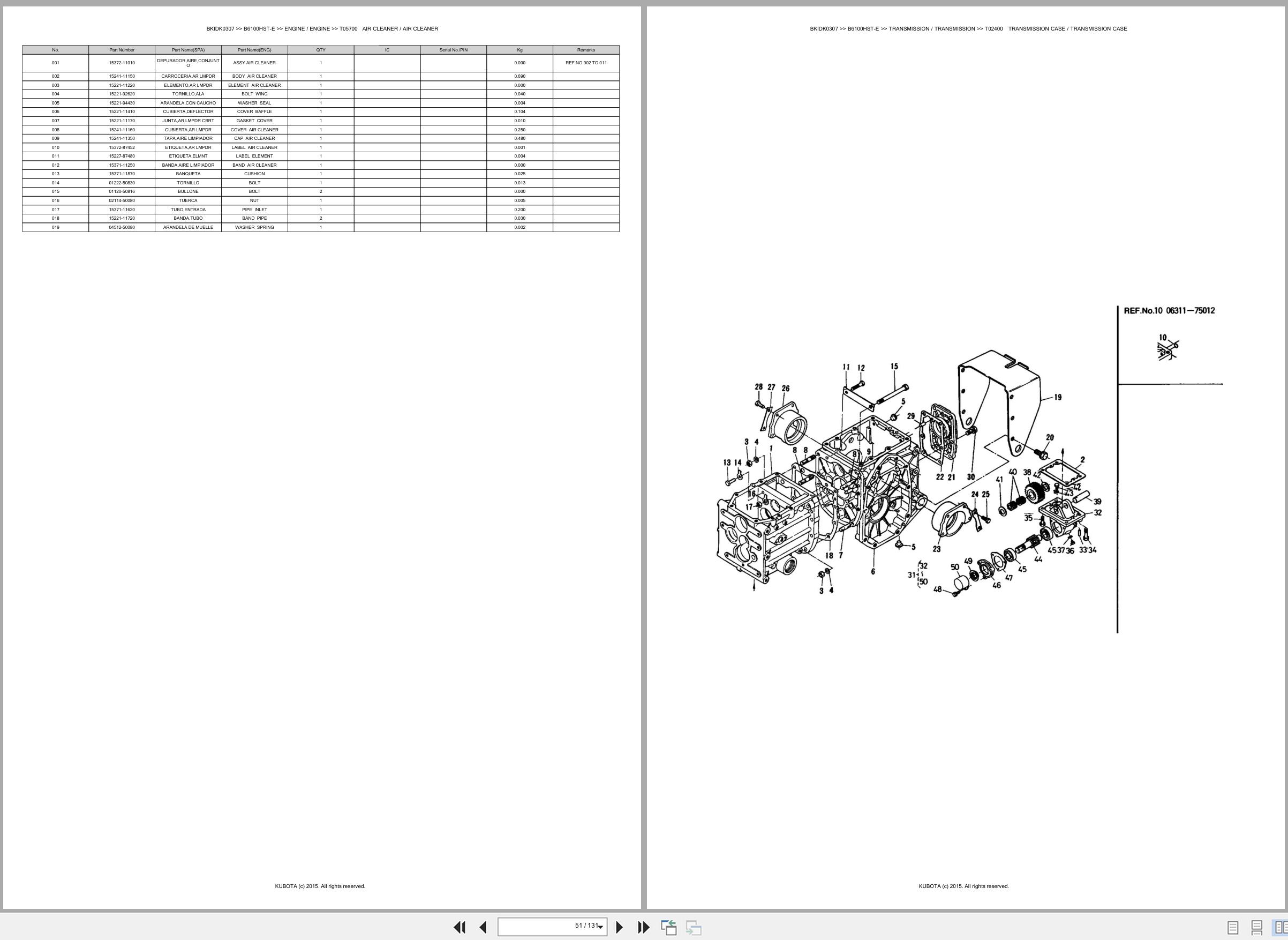 Kubota Tractor B6100HST E Spare Parts Catalog EN ES (2)