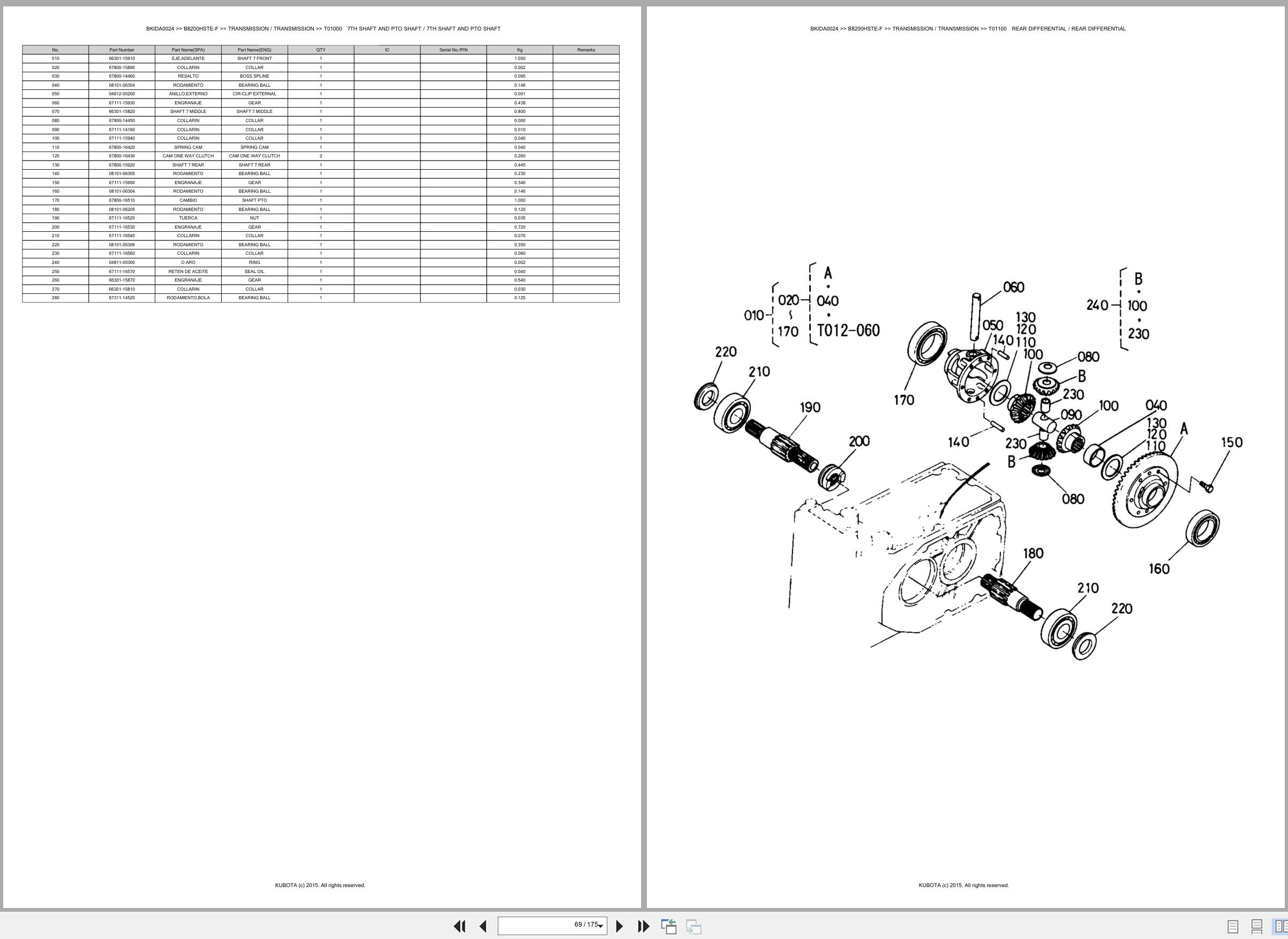 Kubota Tractor B8200HSTE F Spare Parts Catalog EN ES (2)