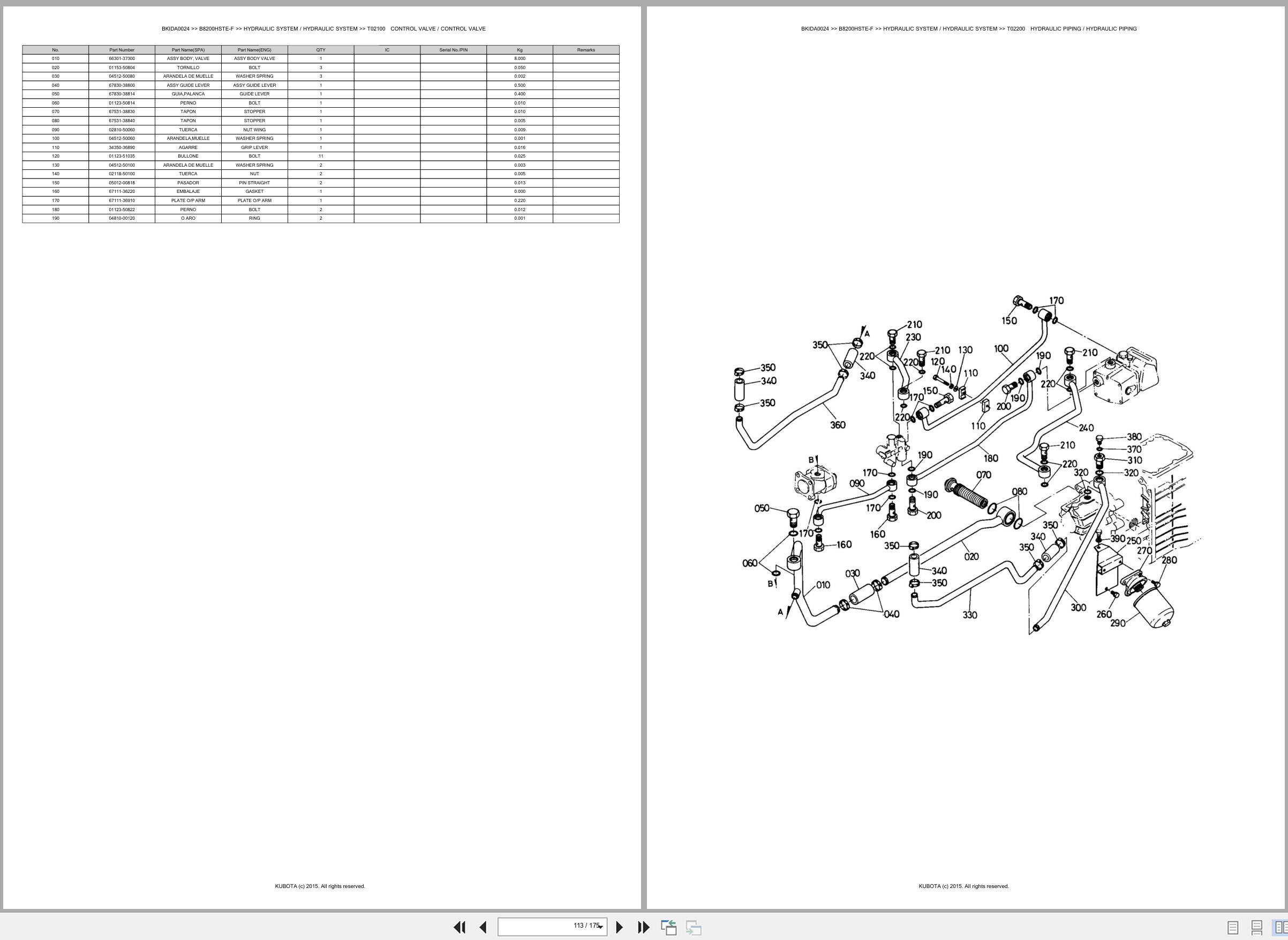 Kubota Tractor B8200HSTE F Spare Parts Catalog EN ES (3)