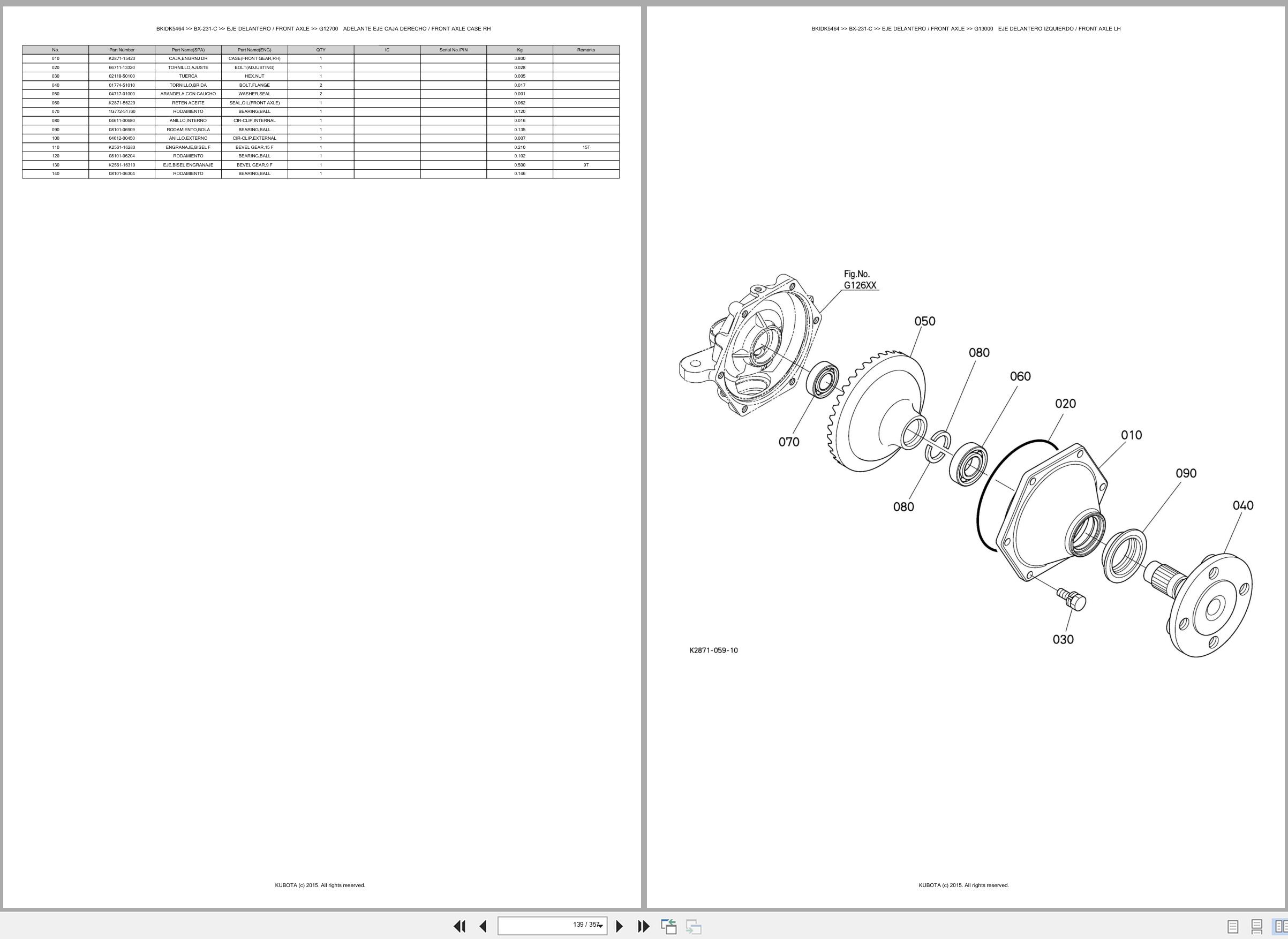 Kubota Tractor BX 231 C Spare Parts Catalog EN ES (2)