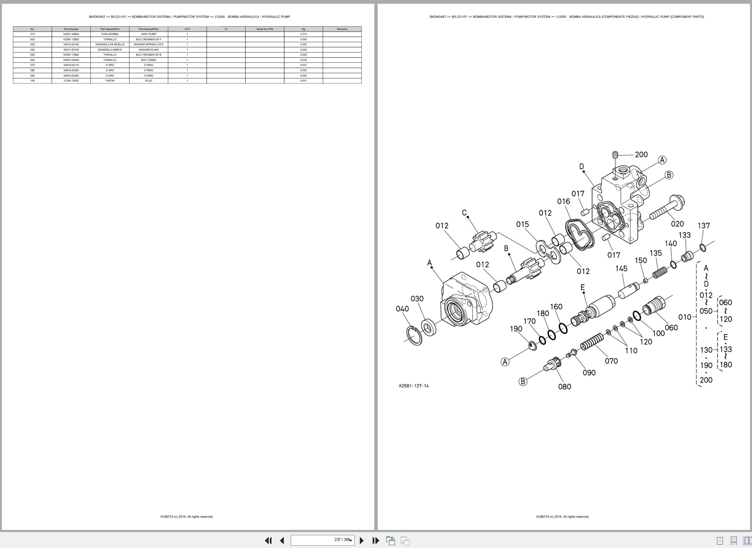Kubota Tractor BX 231 R1 Spare Parts Catalog EN ES (3)