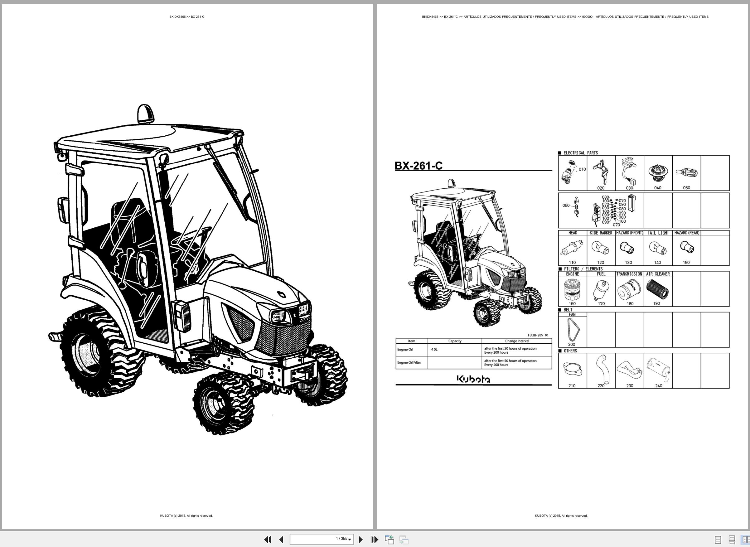 Kubota Tractor BX 261 C Spare Parts Catalog EN ES (1)