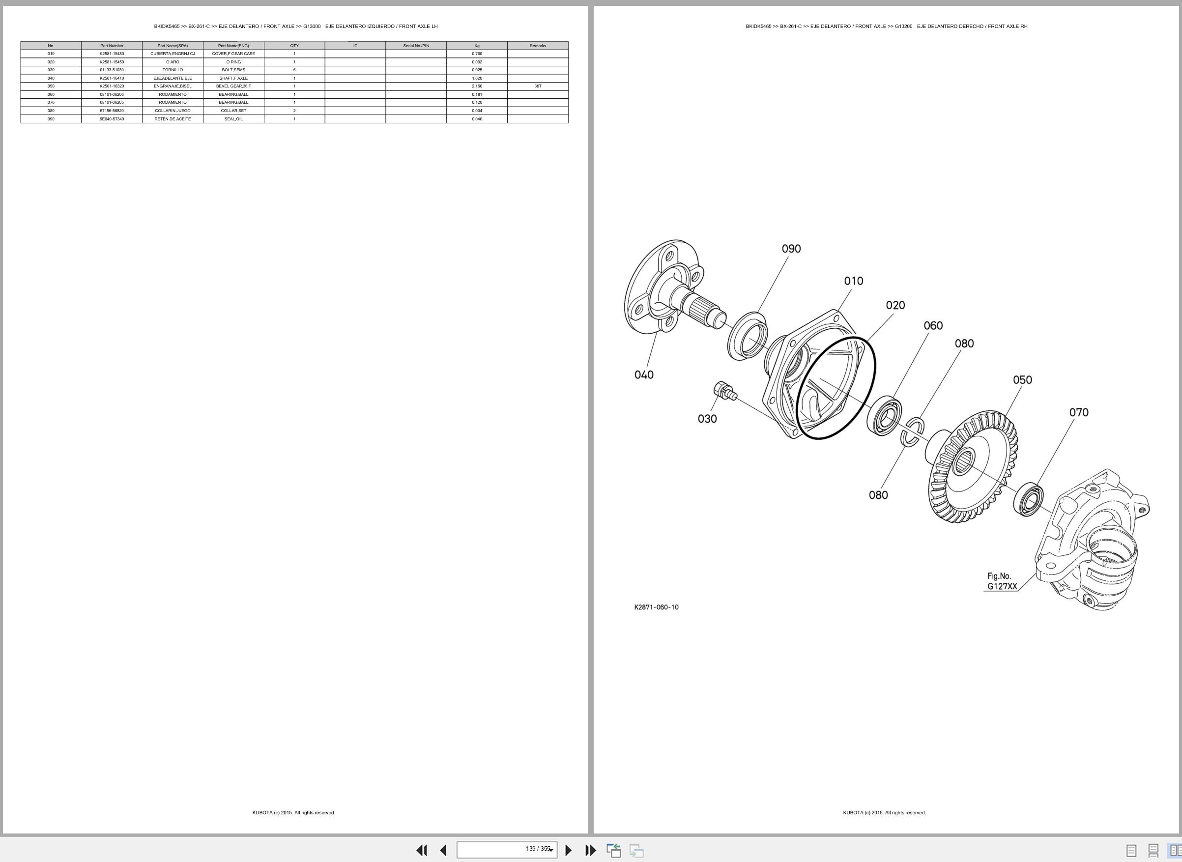 Kubota Tractor BX 261 C Spare Parts Catalog EN ES (2)