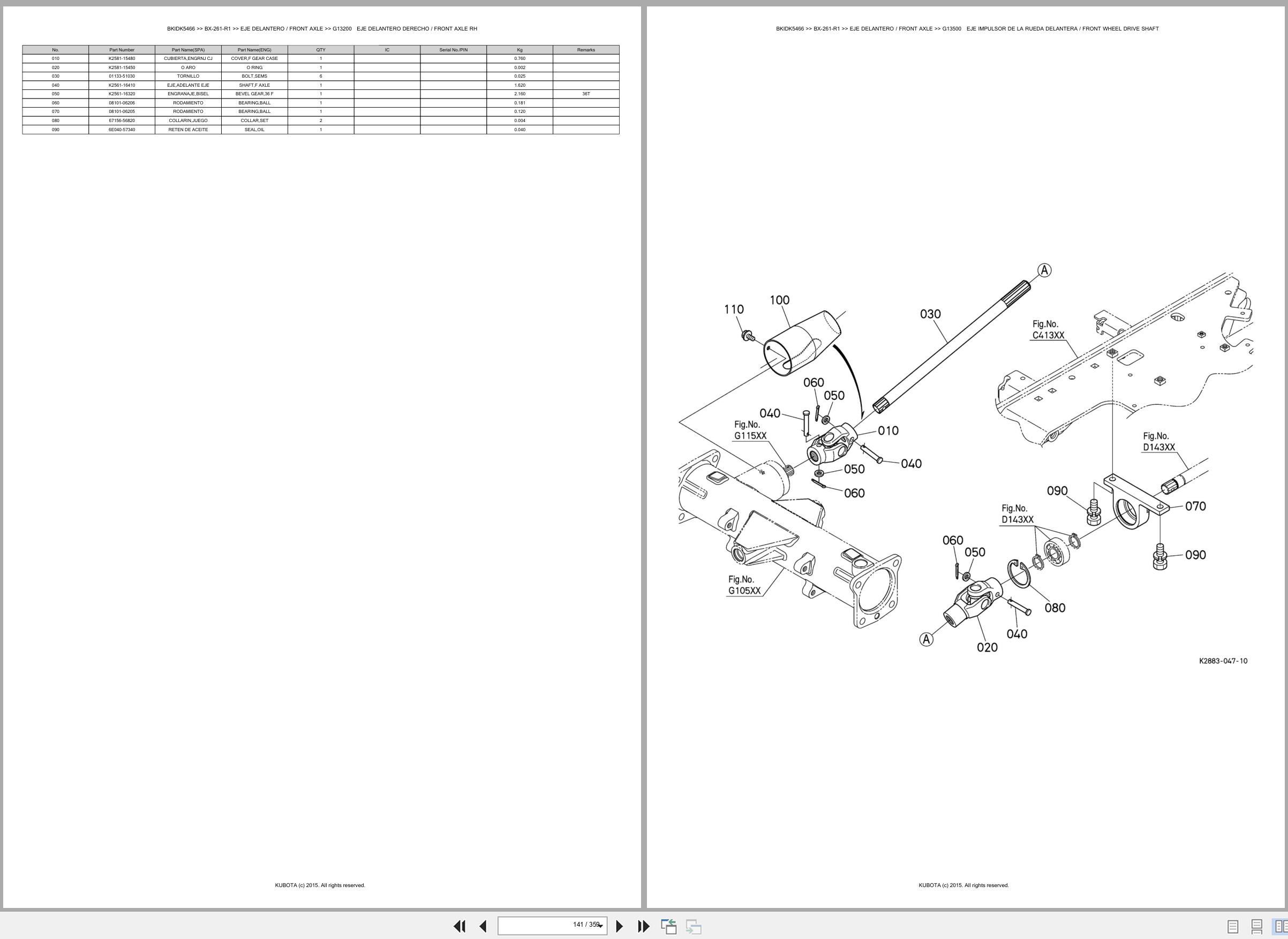 Kubota Tractor BX 261 R1 Spare Parts Catalog EN ES (2)