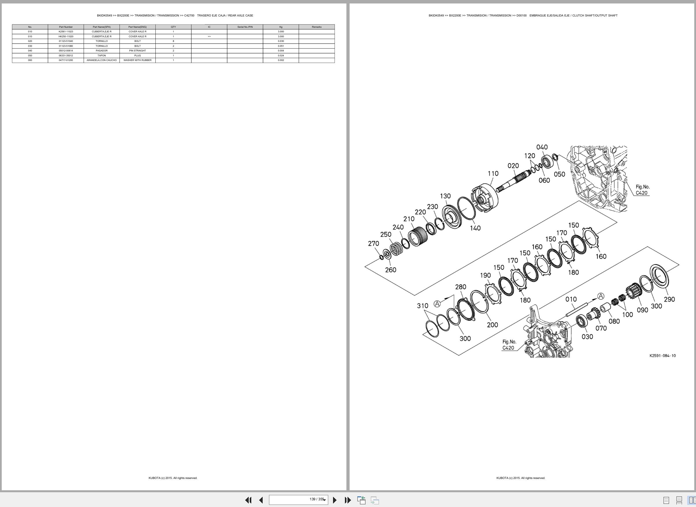 Kubota Tractor BX2200E Spare Parts Catalog EN ES (2)