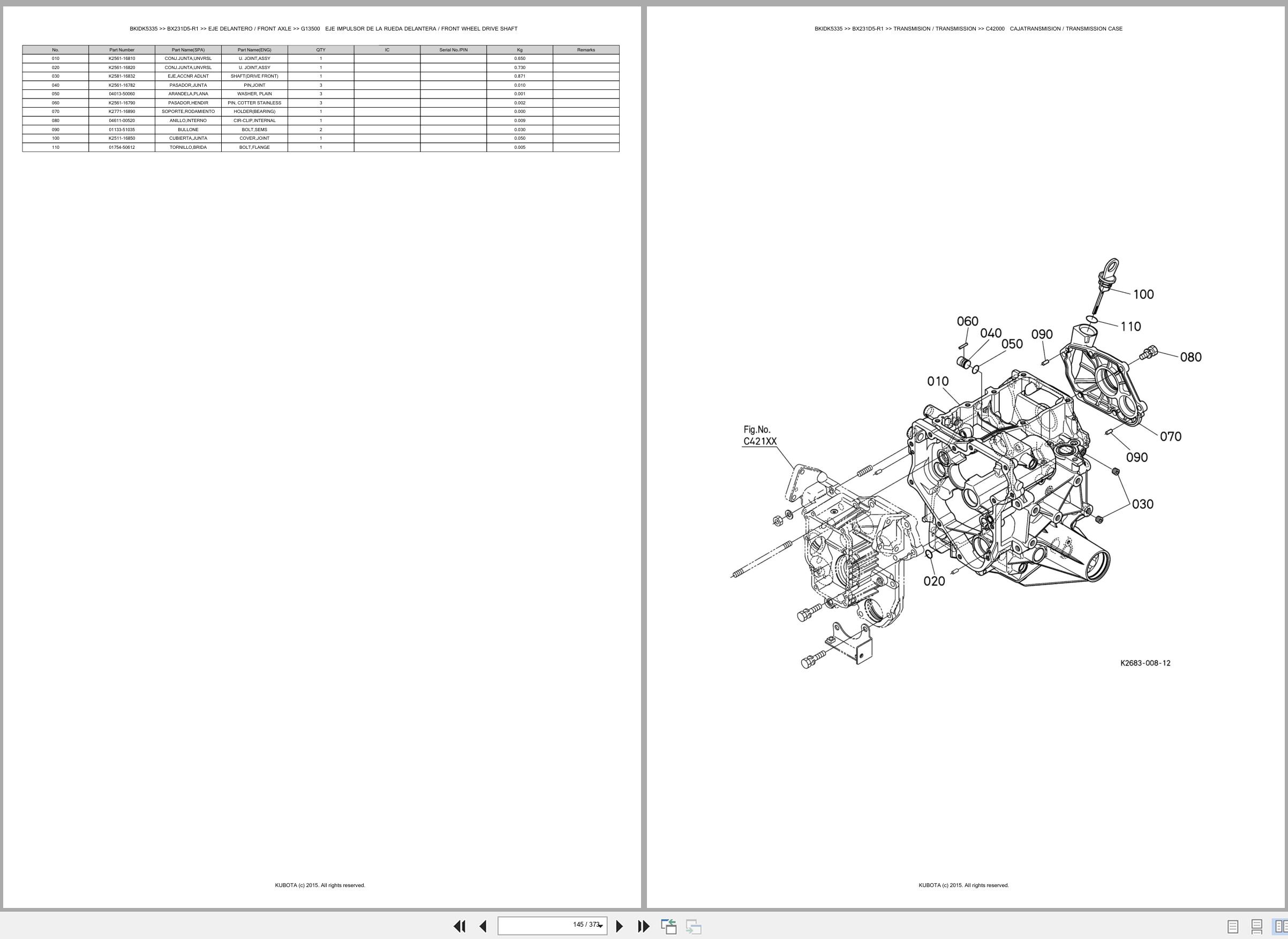 Kubota Tractor BX231D5 R1 Spare Parts Catalog EN ES (2)