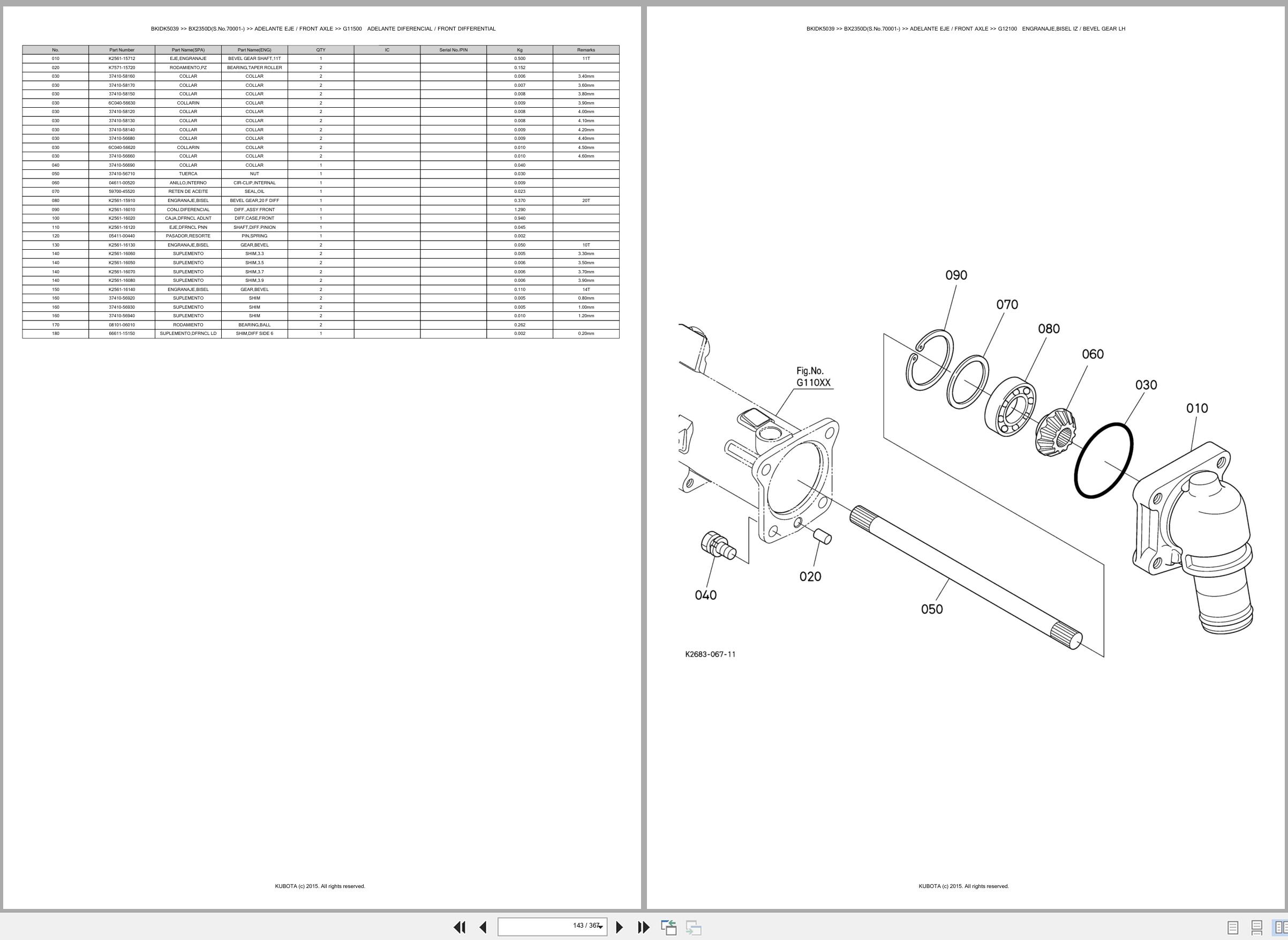Kubota Tractor BX2350D 70001 Spare Parts Catalog EN ES (2)
