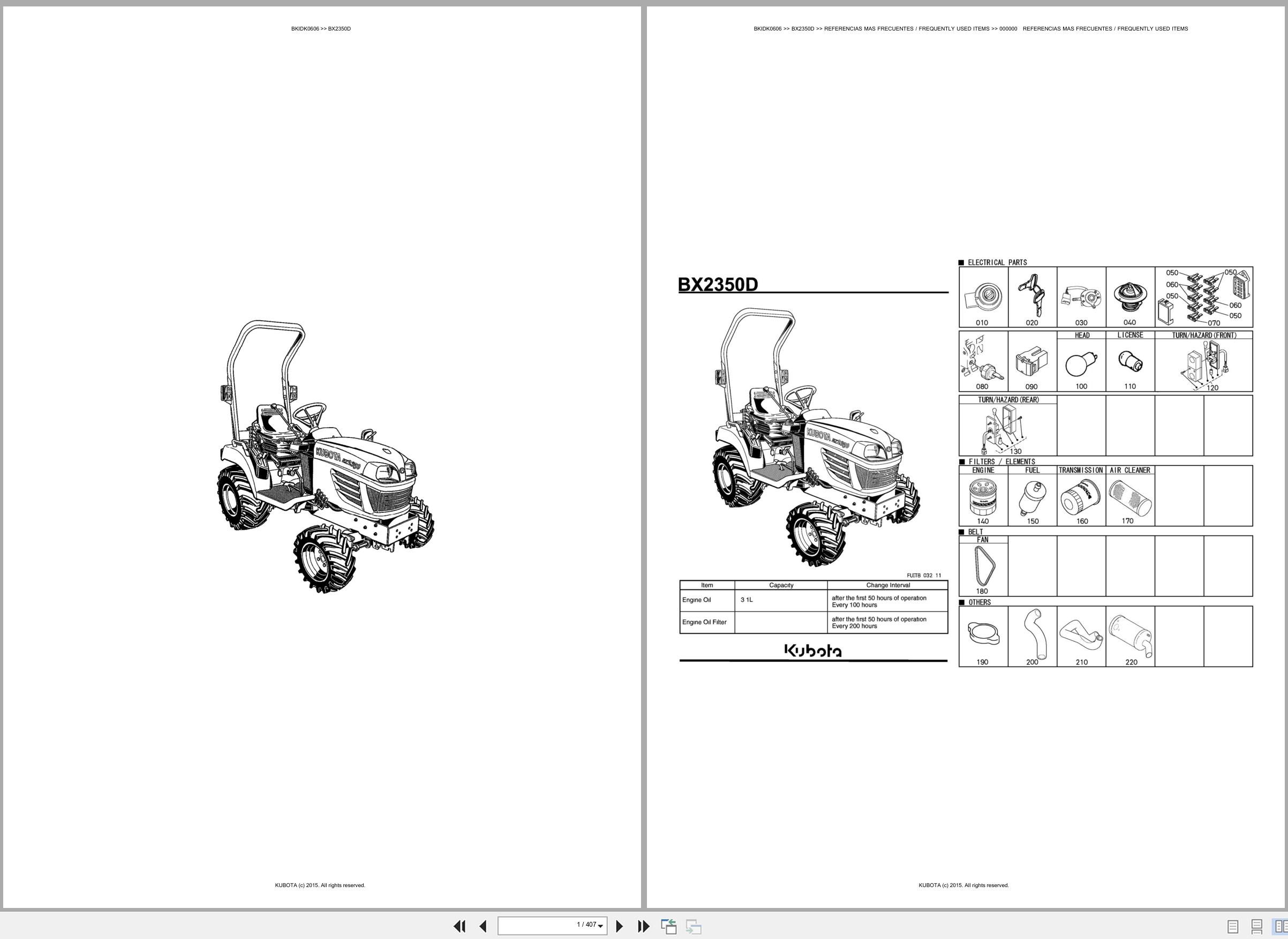 Kubota Tractor BX2350D Spare Parts Catalog EN ES (1)