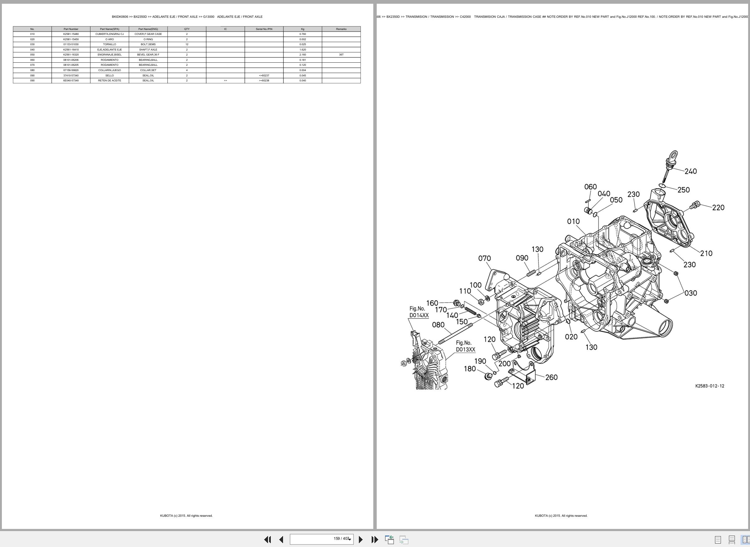 Kubota Tractor BX2350D Spare Parts Catalog EN ES (2)
