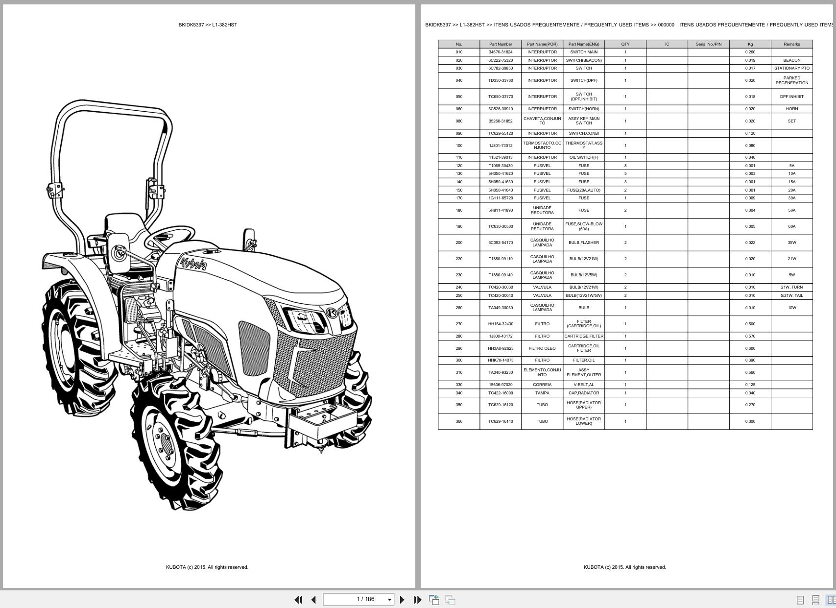 Kubota Tractor L1 382HST Spare Parts Catalog EN PT (1)