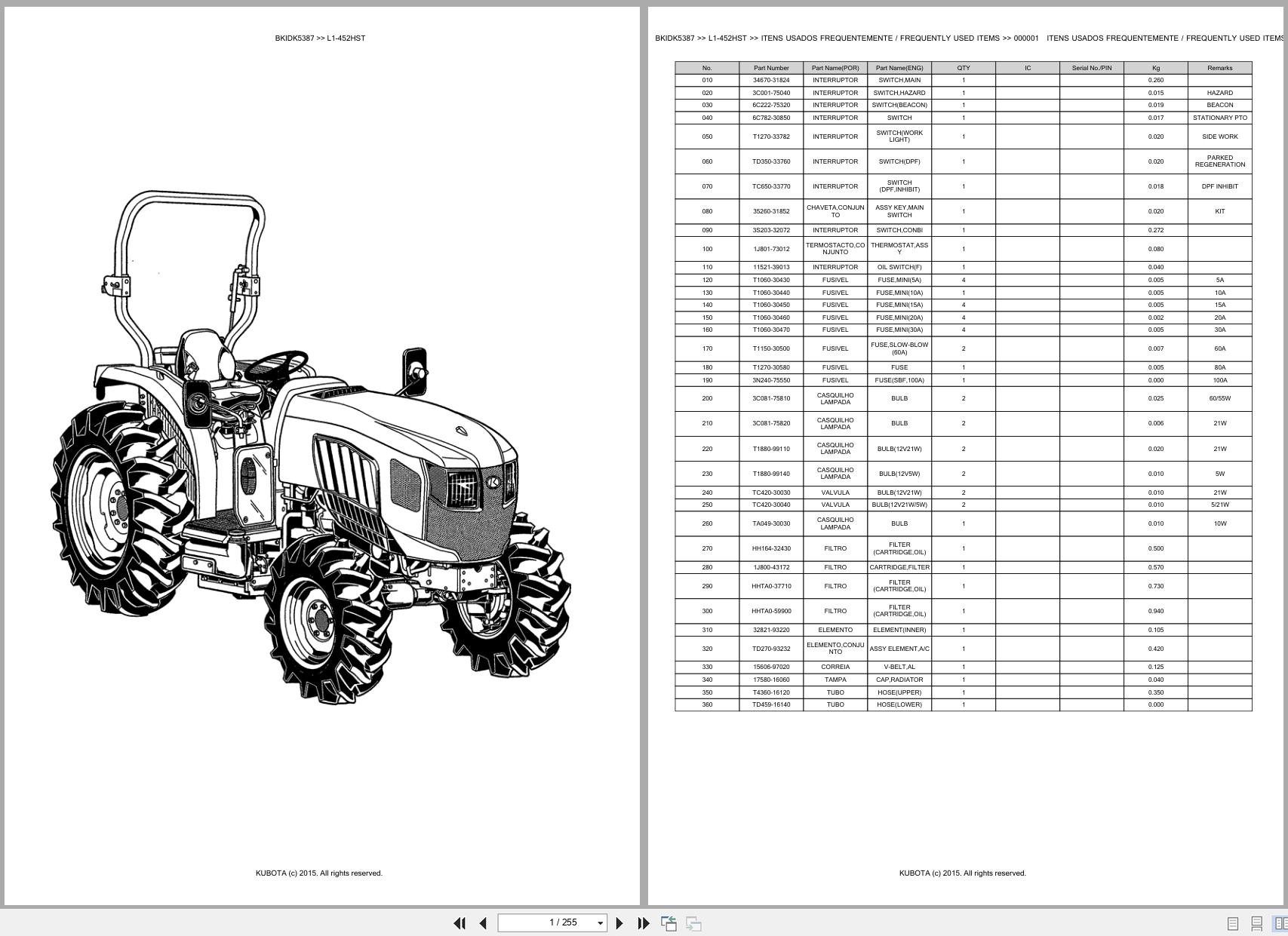 Kubota Tractor L1 452HST Spare Parts Catalog EN PT (1)