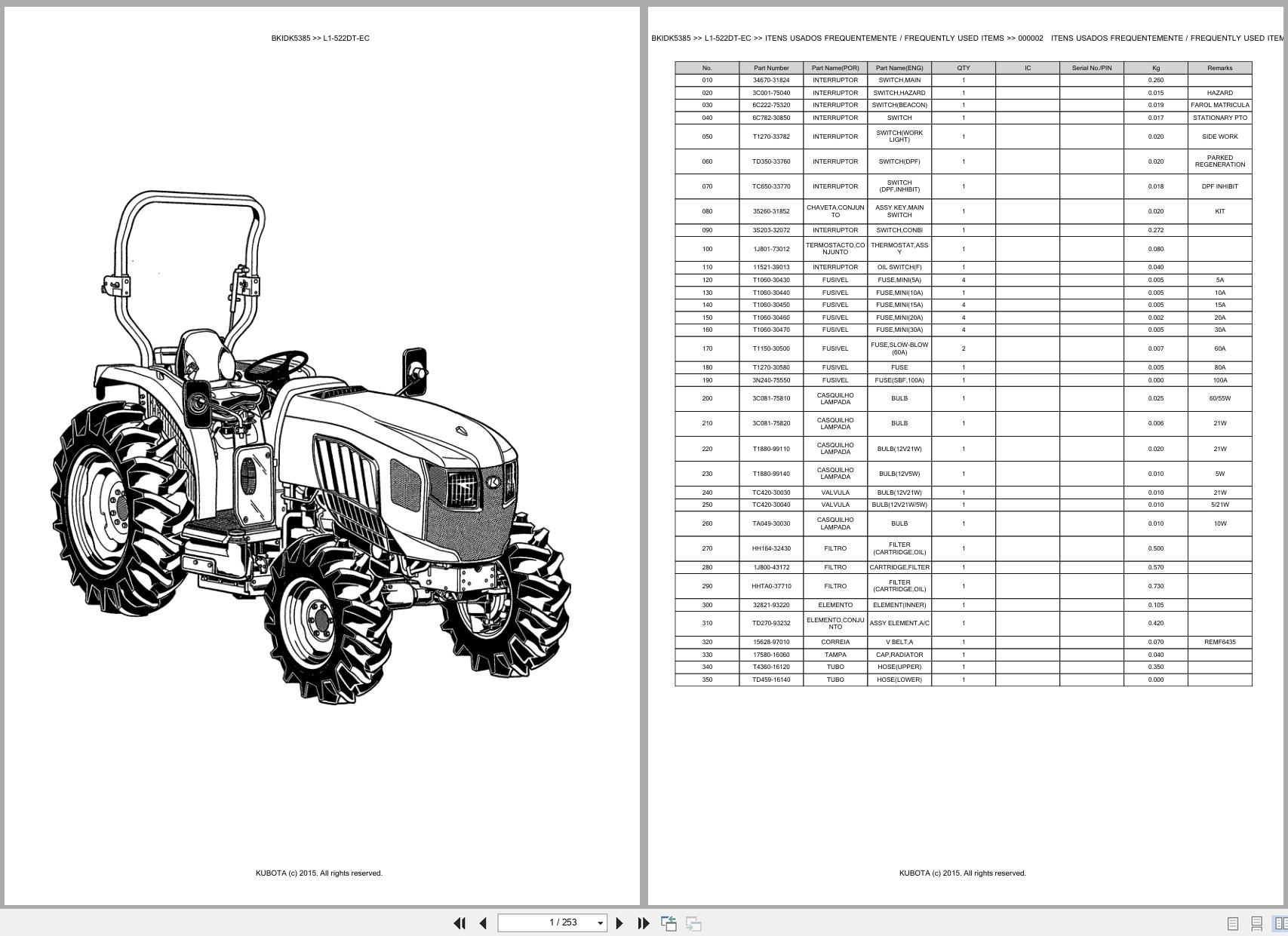 Kubota Tractor L1 522DT EC Spare Parts Catalog EN PT (1)
