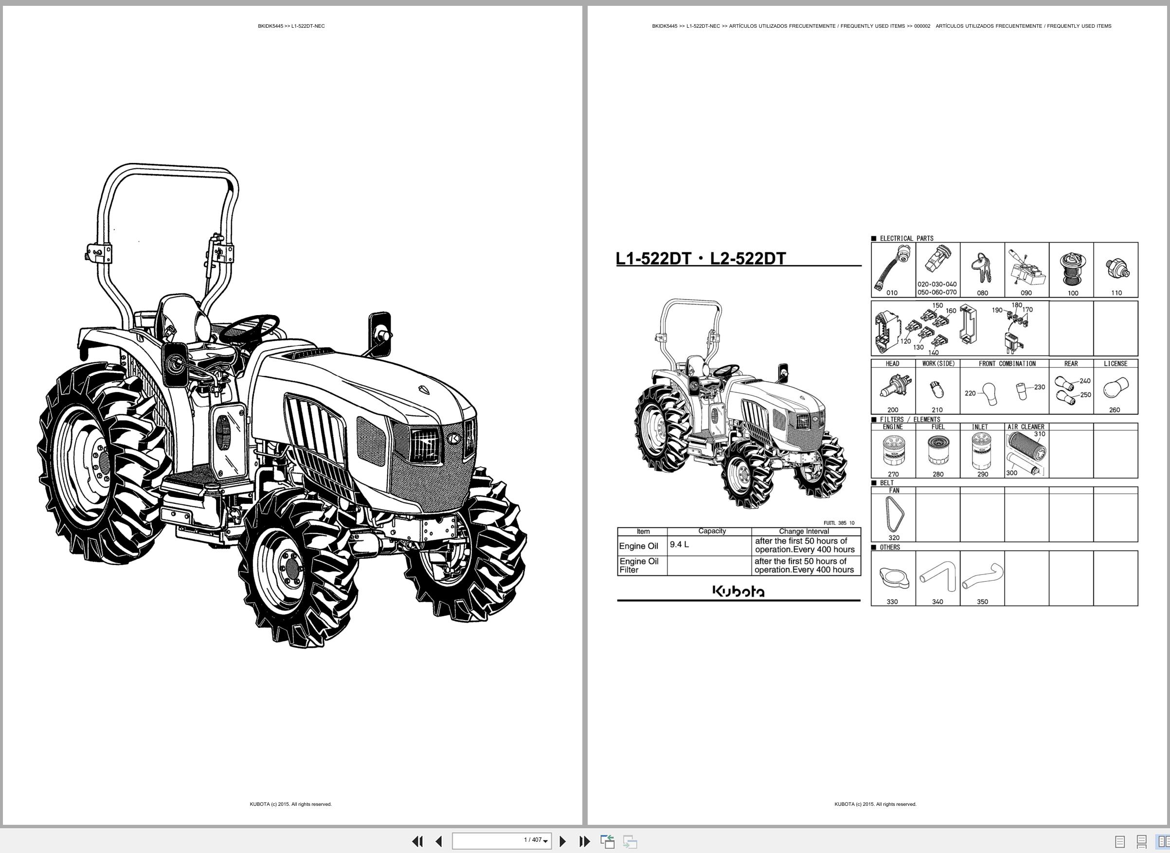 Kubota Tractor L1 522DT NEC Spare Parts Catalog EN ES (1)