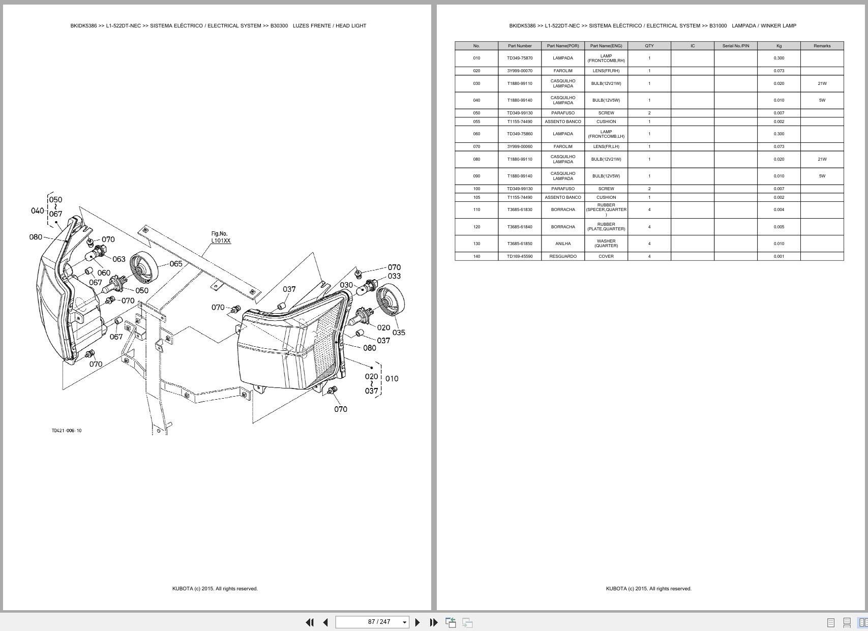 Kubota Tractor L1 522DT NEC Spare Parts Catalog EN PT (2)