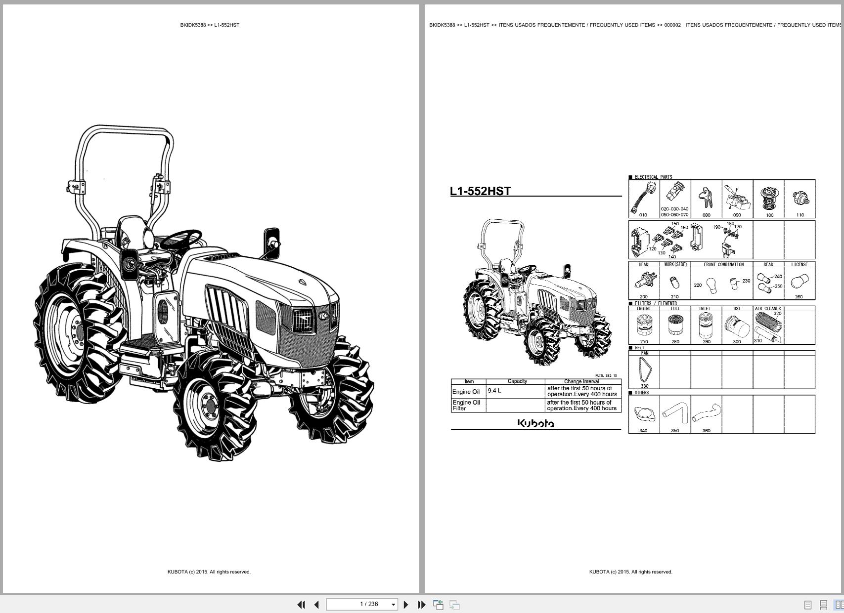 Kubota Tractor L1 552HST Spare Parts Catalog EN PT (1)