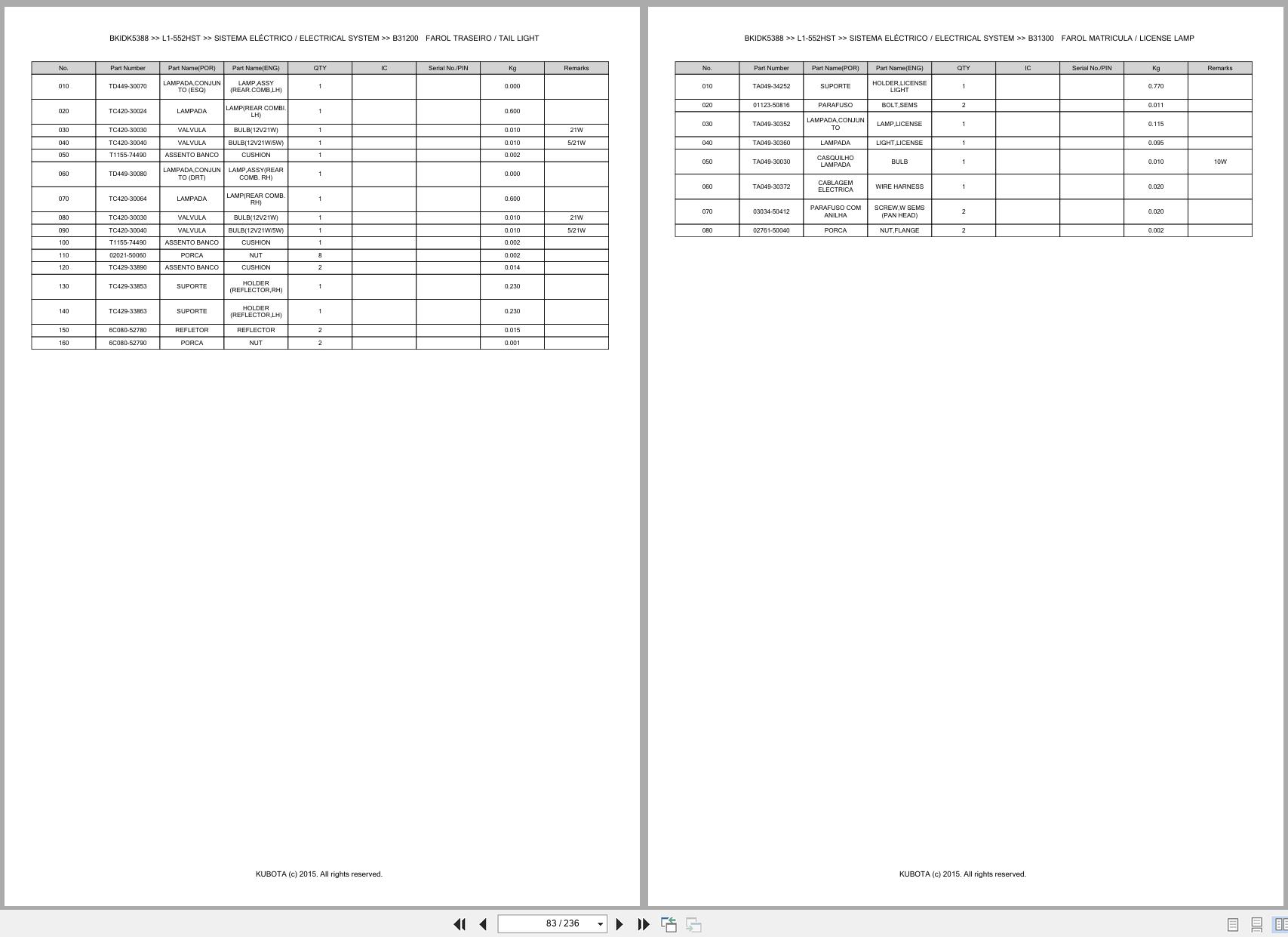 Kubota Tractor L1 552HST Spare Parts Catalog EN PT (2)