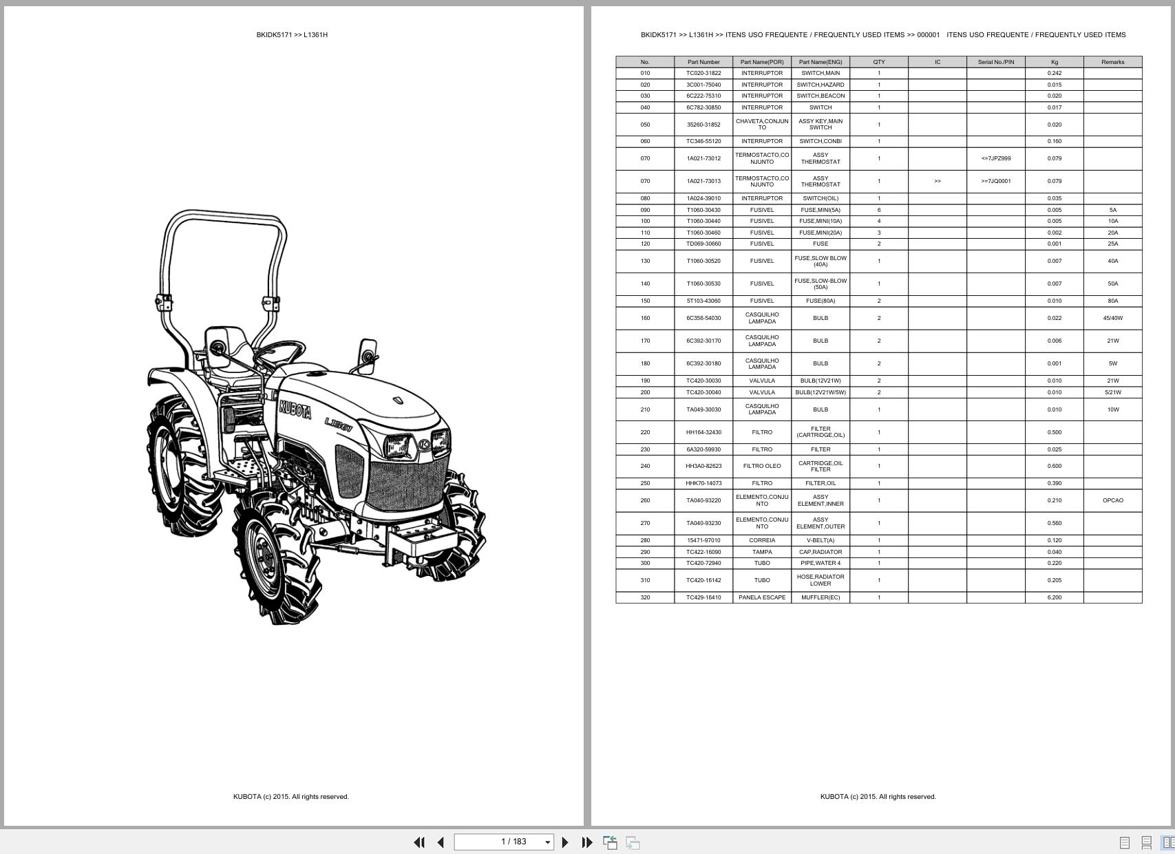 Kubota Tractor L1361H Spare Parts Catalog EN PT (1)