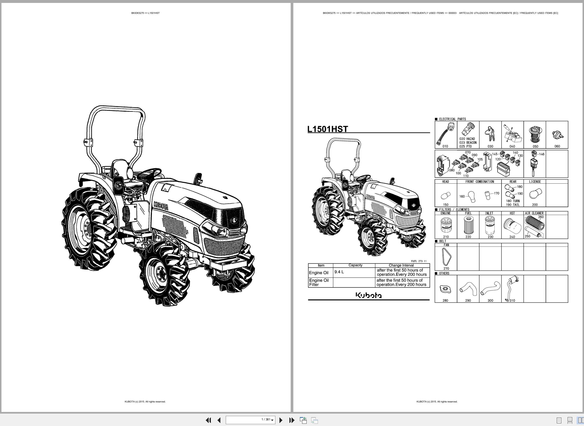 Kubota Tractor L1501HST Spare Parts Catalog EN ES (1)