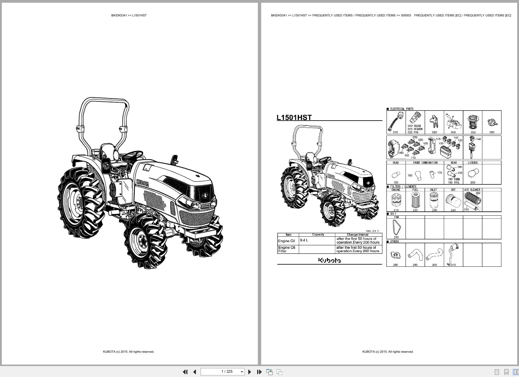 Kubota Tractor L1501HST Spare Parts Catalog EN PT (1)