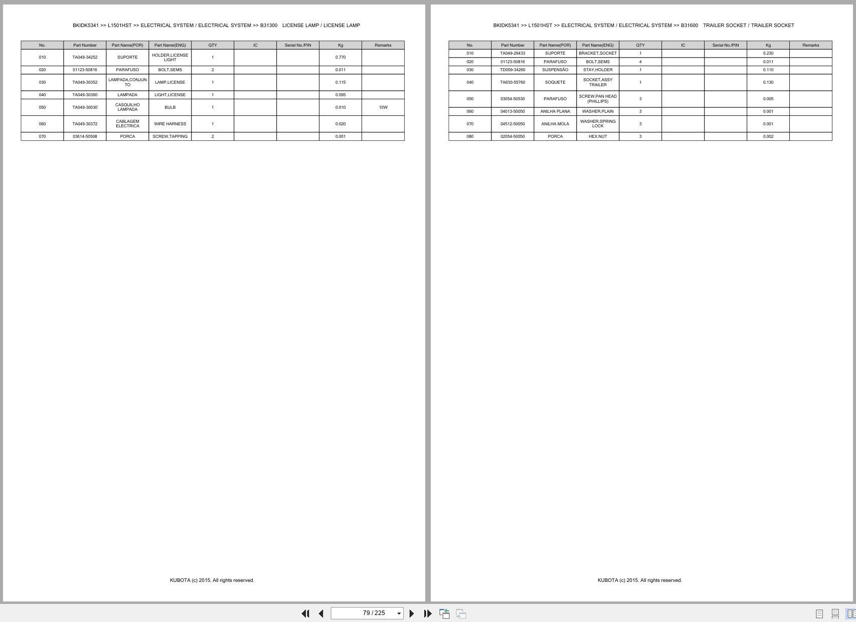 Kubota Tractor L1501HST Spare Parts Catalog EN PT (2)