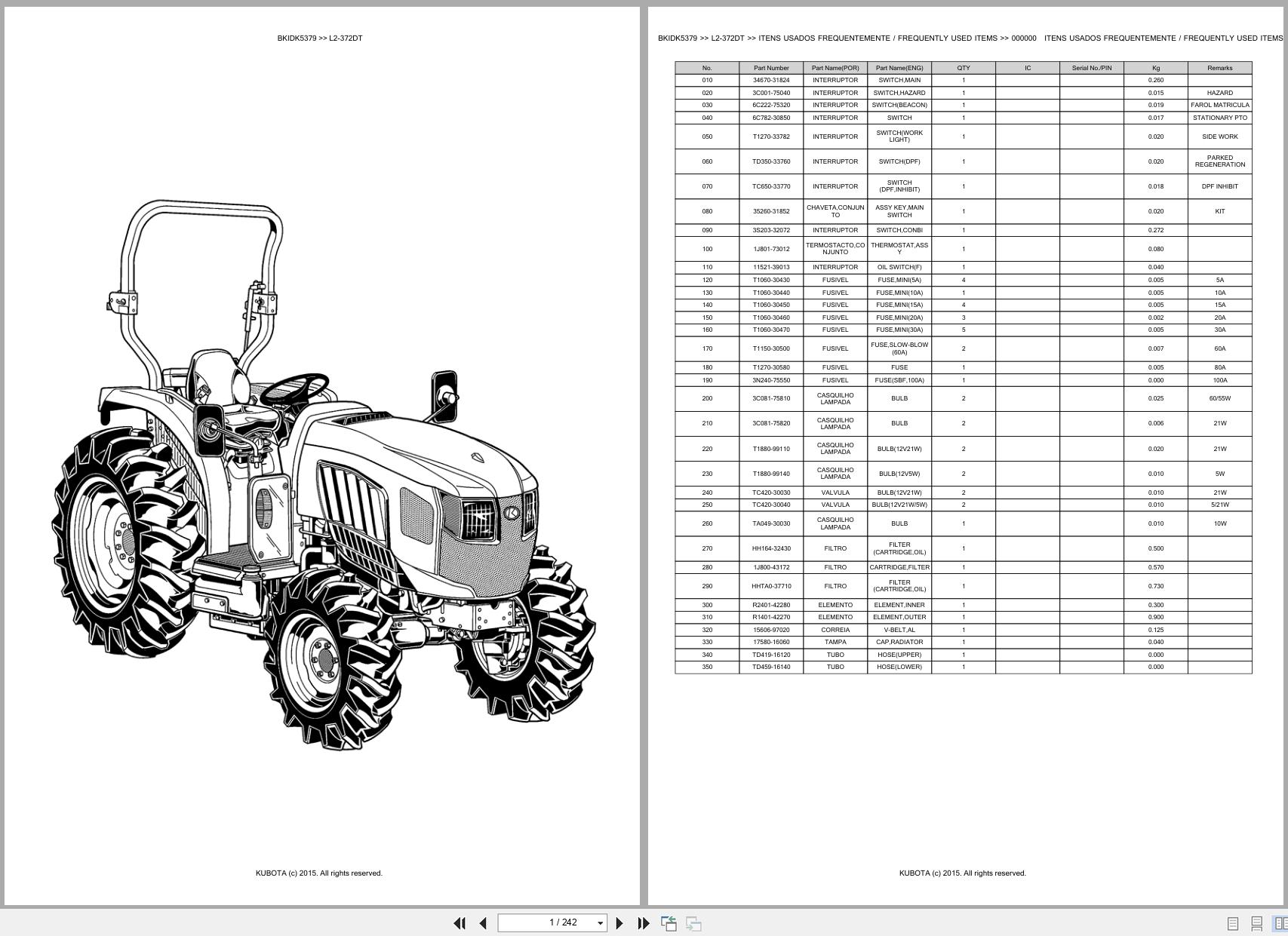 Kubota Tractor L2 372DT Spare Parts Catalog EN PT (1)