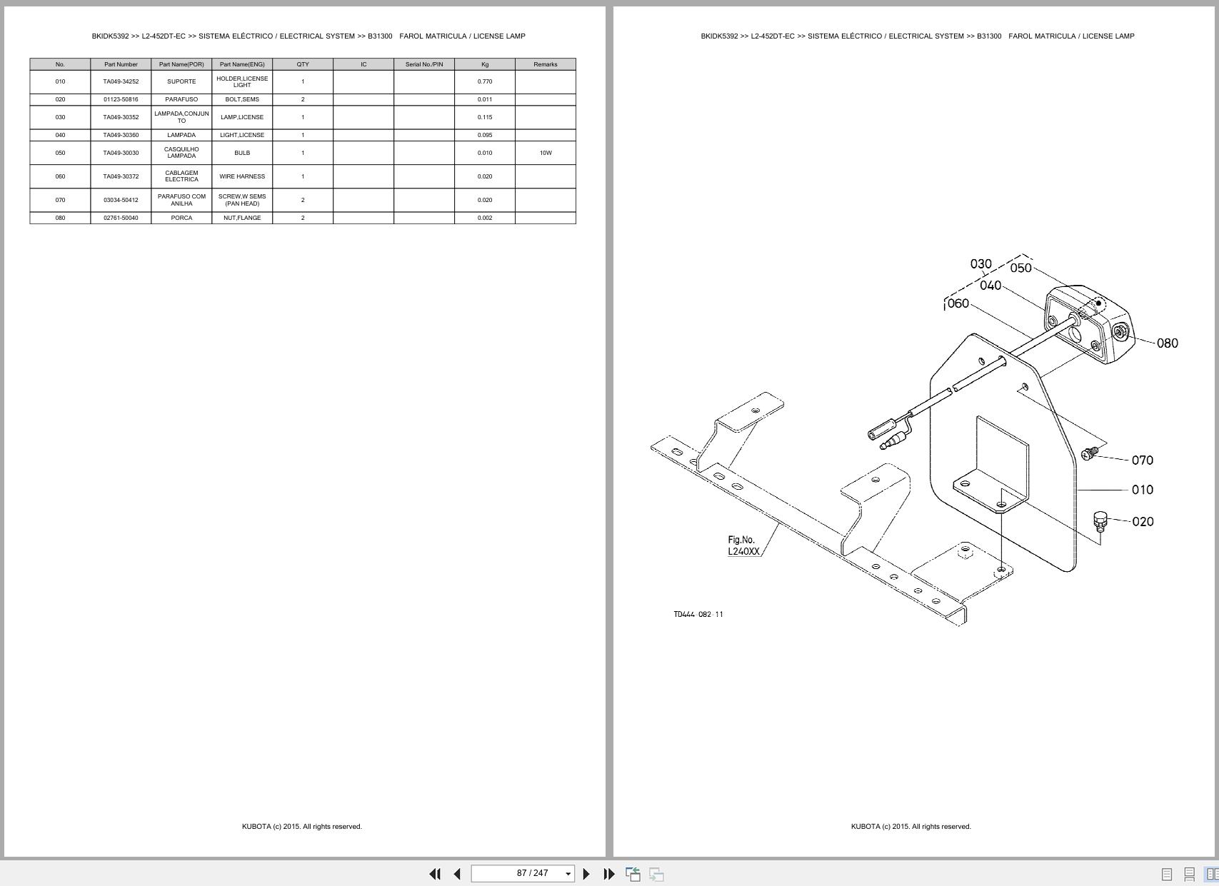 Kubota Tractor L2 452DT EC Spare Parts Catalog EN PT (2)