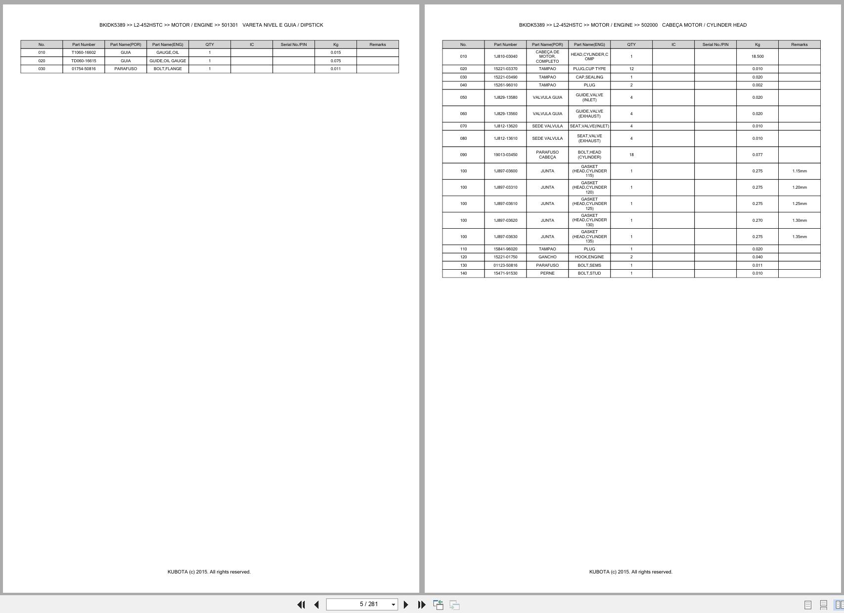 Kubota Tractor L2 452HSTC Spare Parts Catalog EN PT (3)