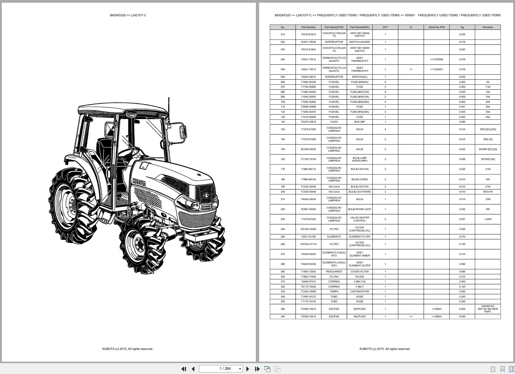 Kubota Tractor L2421DT C Spare Parts Catalog EN PT (1)