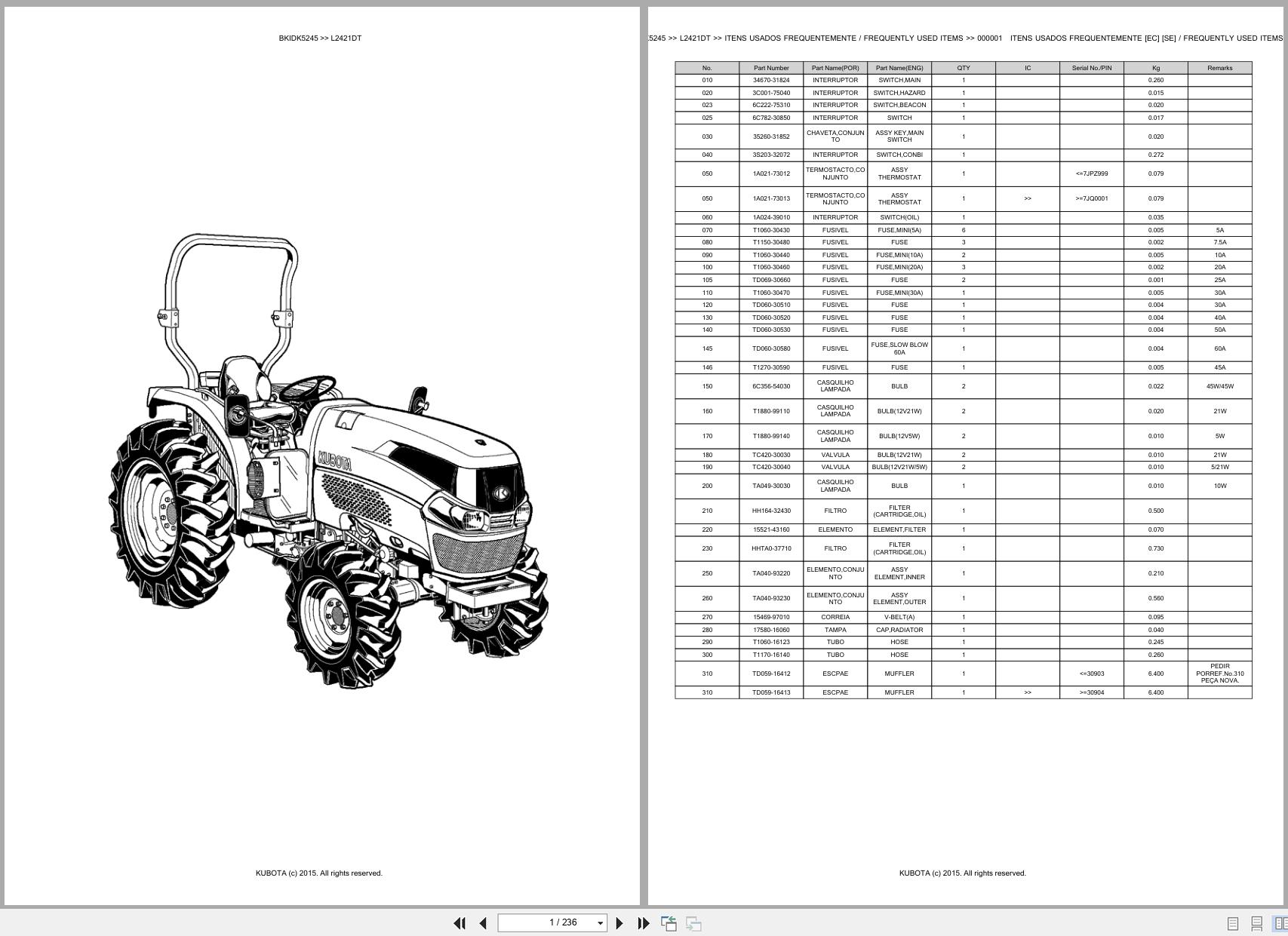 Kubota Tractor L2421DT Spare Parts Catalog EN PT (1)