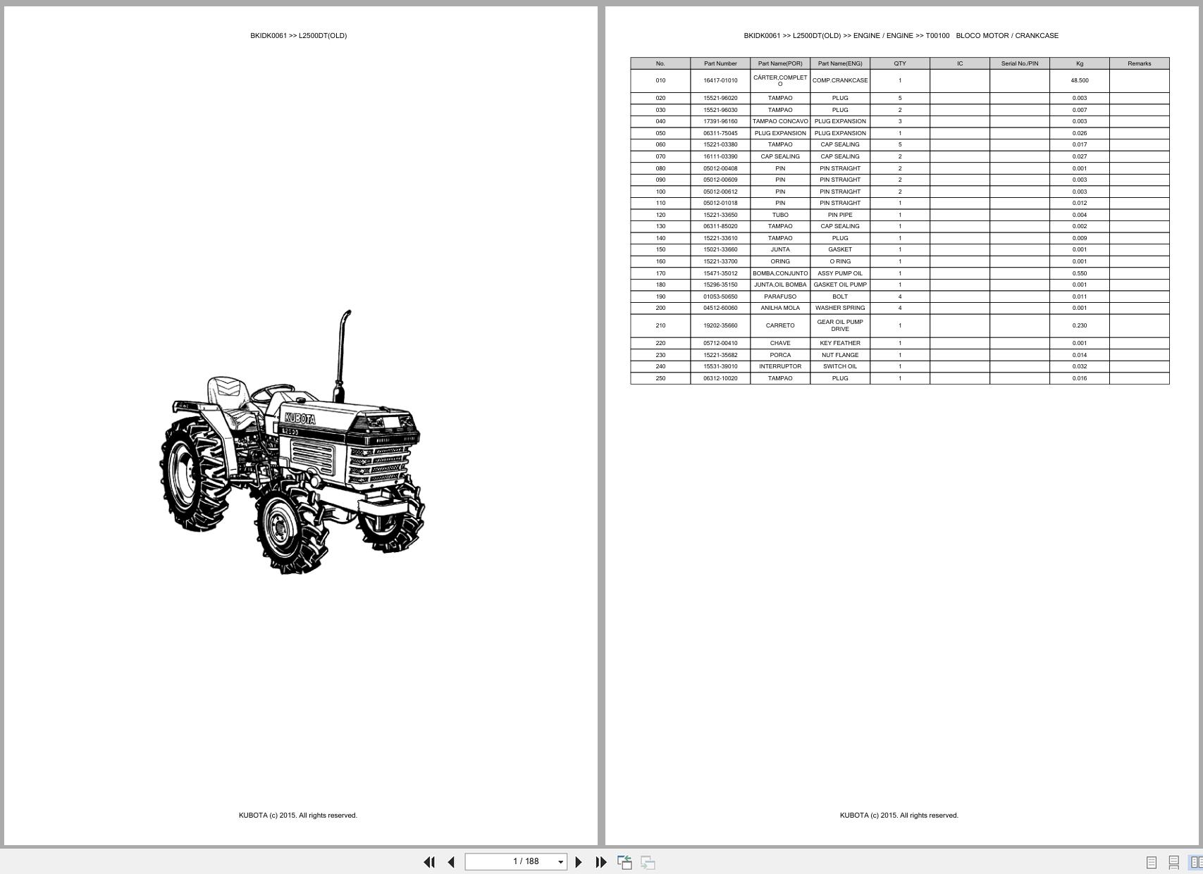 Kubota Tractor L2500DT OLD Spare Parts Catalog EN PT (1)