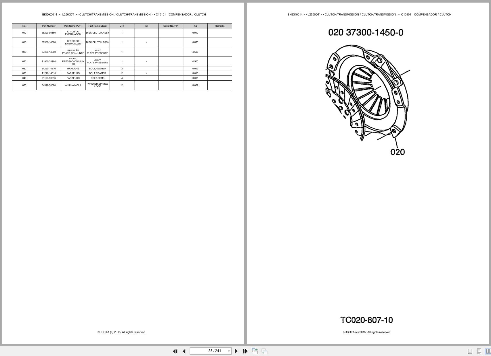 Kubota Tractor L2500DT Spare Parts Catalog EN PT (2)