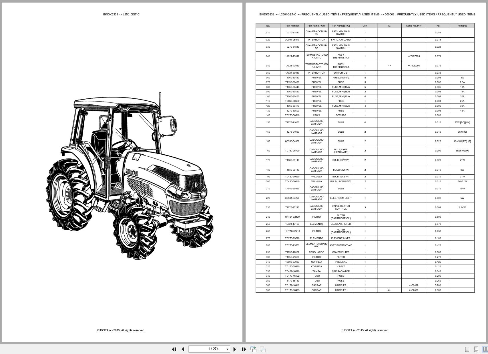 Kubota Tractor L2501GST C Spare Parts Catalog EN PT (1)