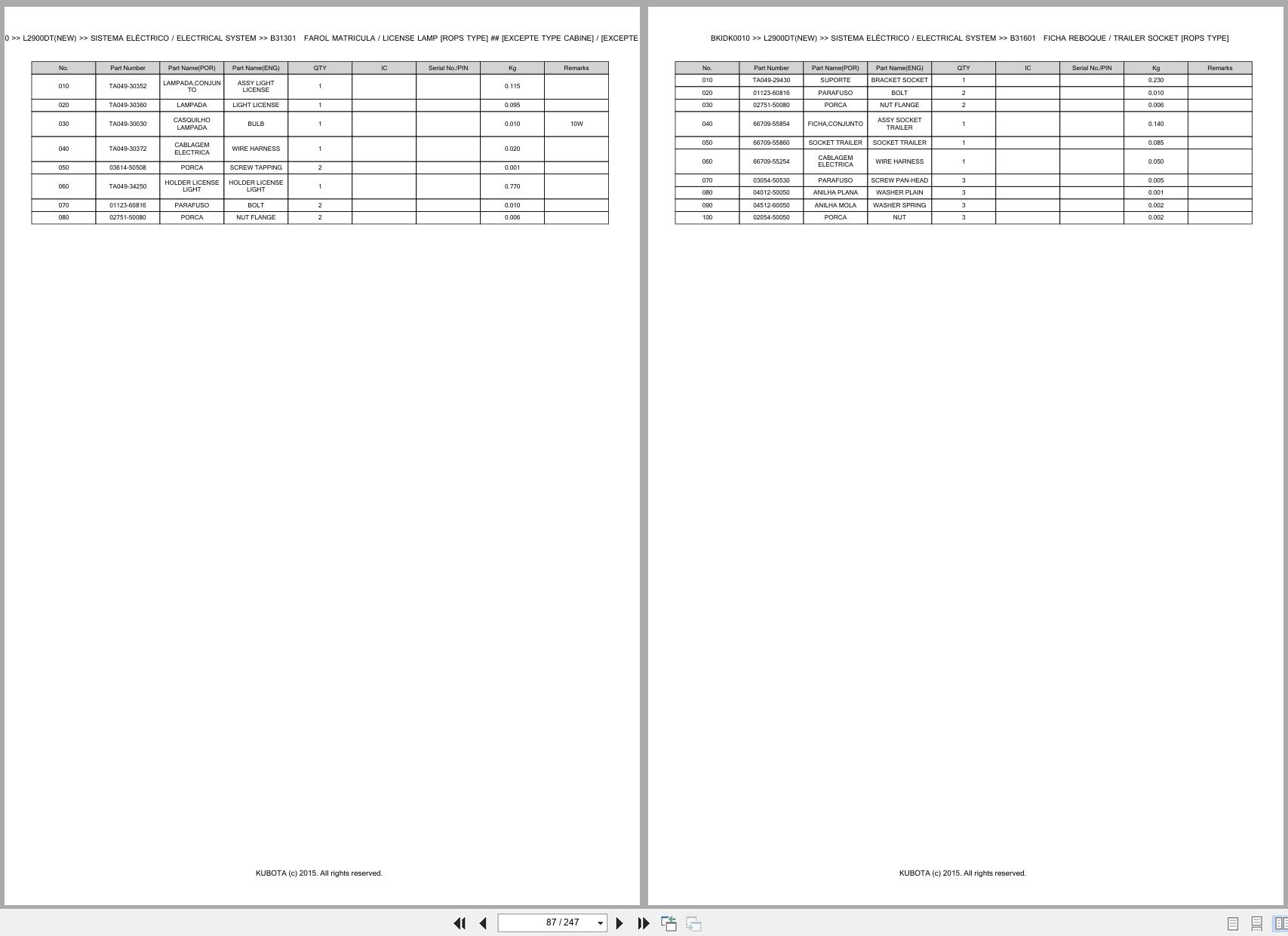 Kubota Tractor L2900DT NEW Spare Parts Catalog EN PT (2)