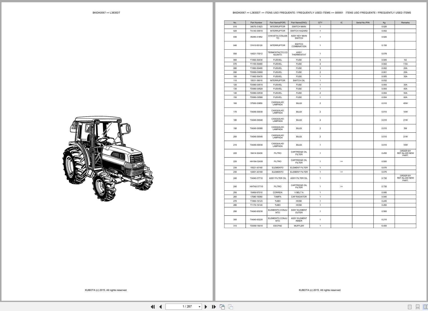 Kubota Tractor L3830DT Spare Parts Catalog EN PT (1)