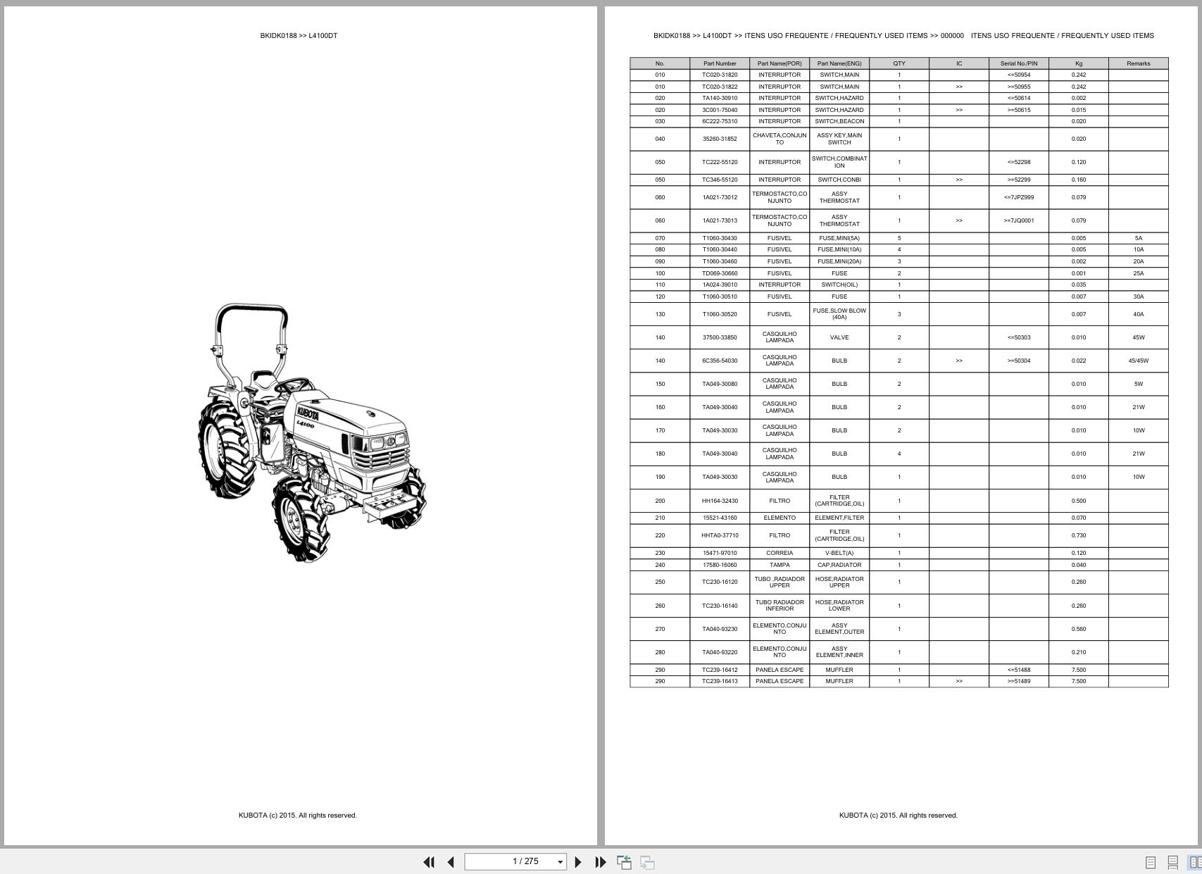 Kubota Tractor L4100DT Spare Parts Catalog EN PT (1)