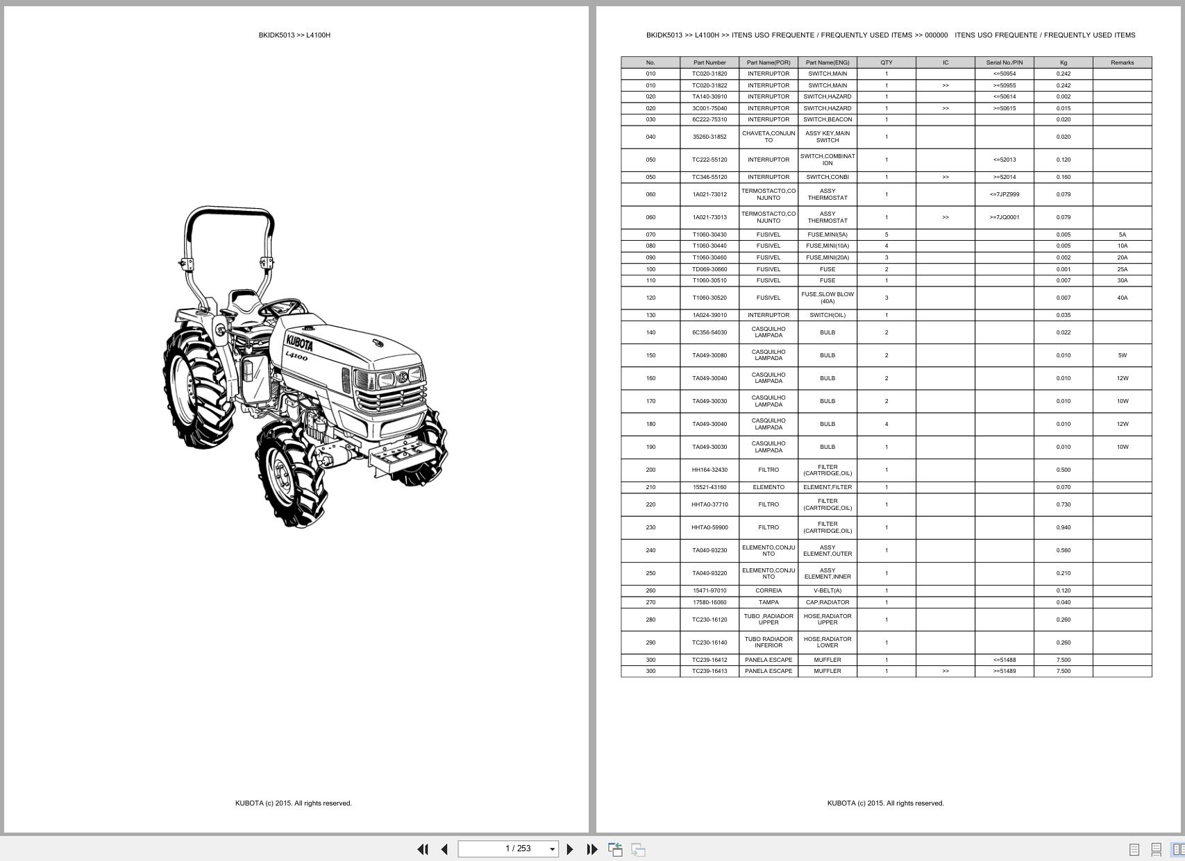 Kubota Tractor L4100H Spare Parts Catalog EN PT (1)