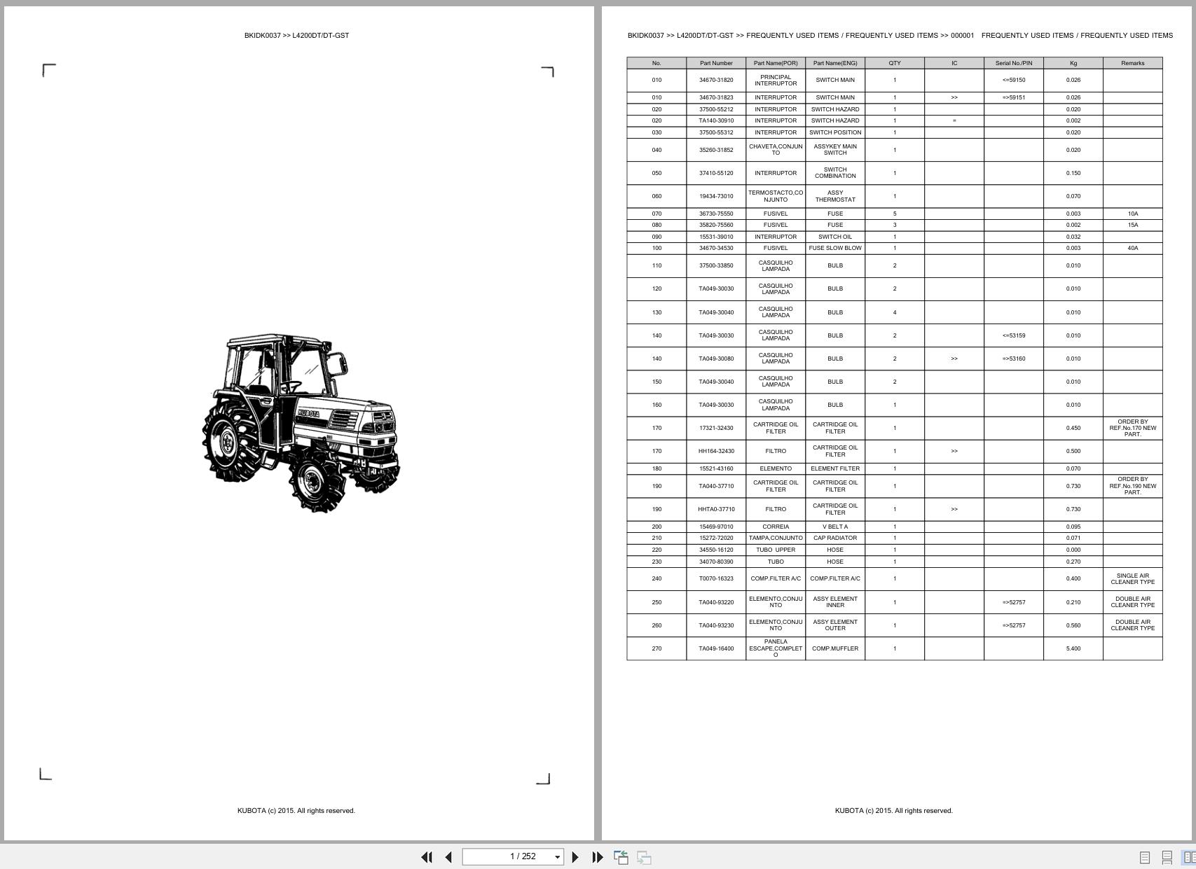 Kubota Tractor L4200DT L4200DT GST Spare Parts Catalog EN PT (1)