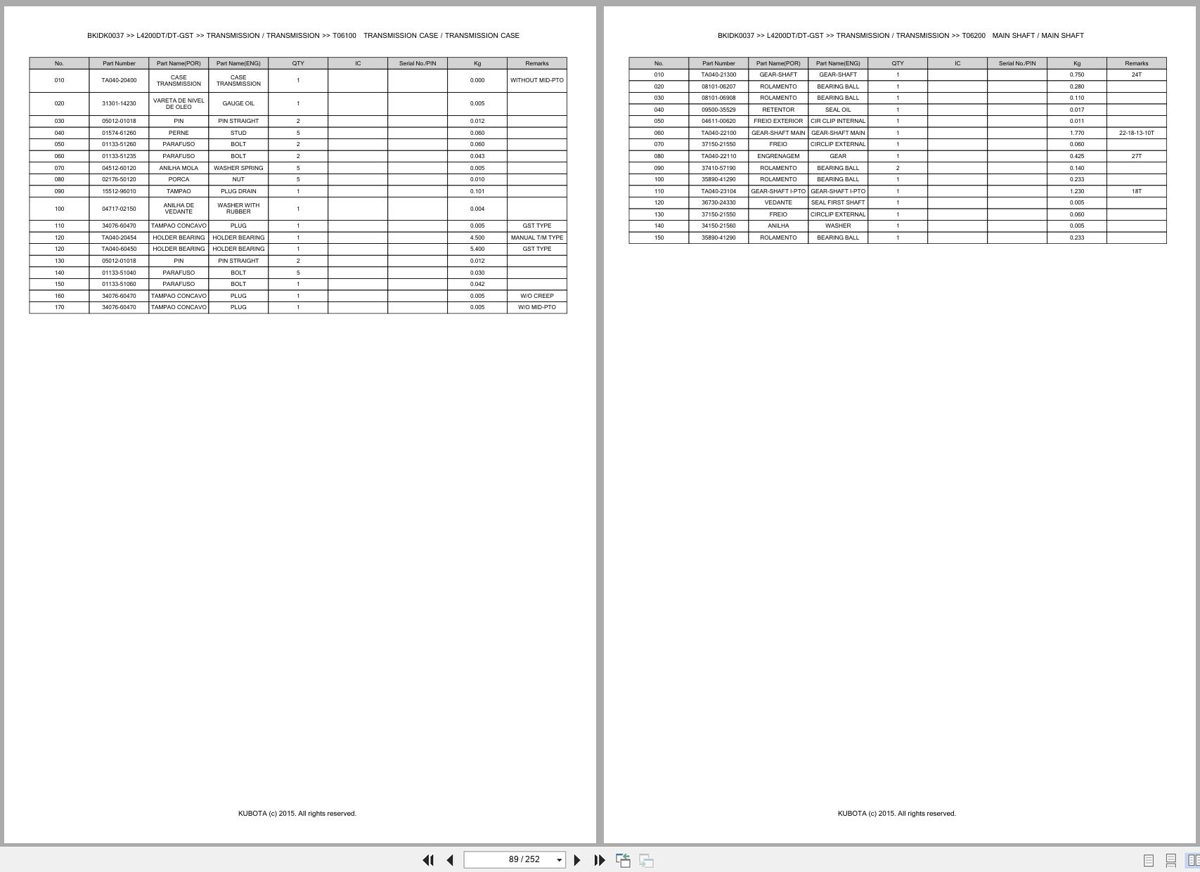 Kubota Tractor L4200DT L4200DT GST Spare Parts Catalog EN PT (2)