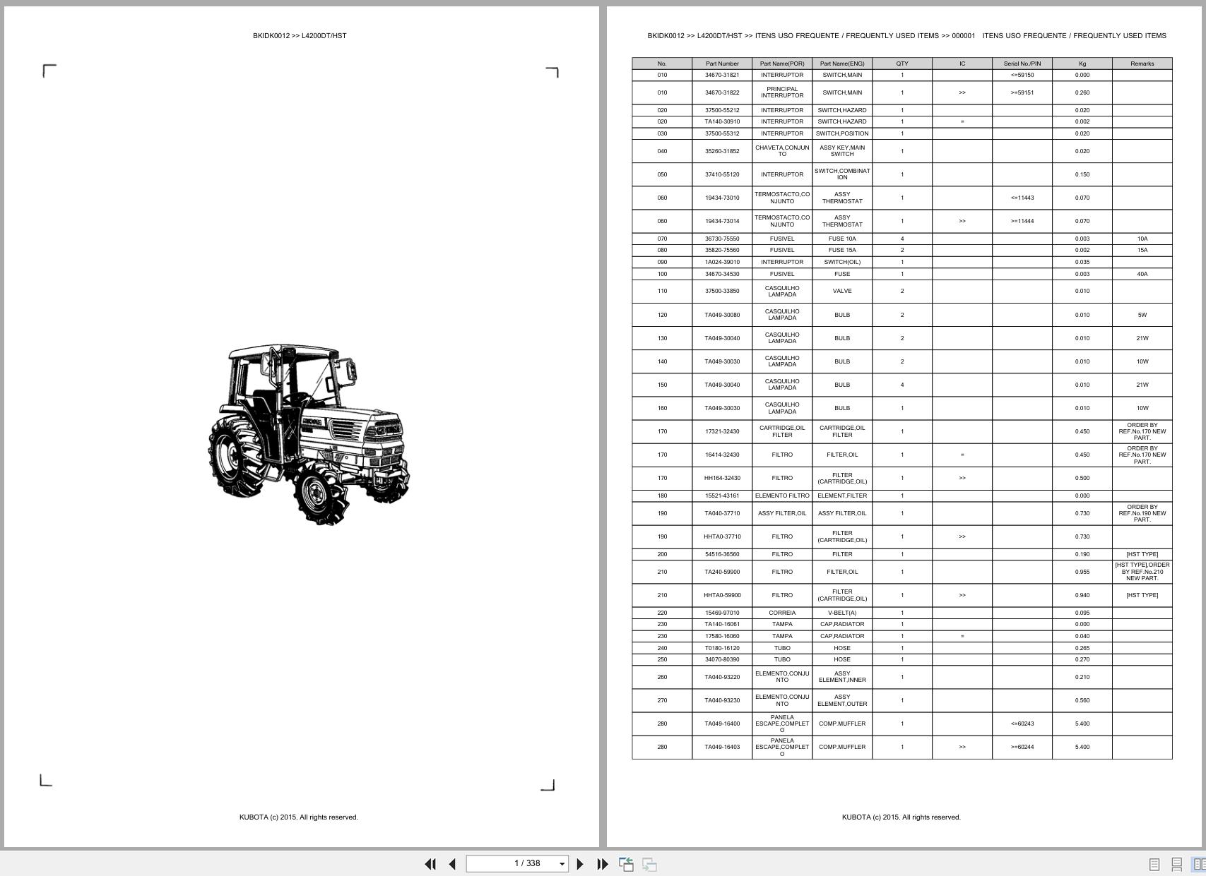 Kubota Tractor L4200DT L4200HST Spare Parts Catalog EN PT (1)