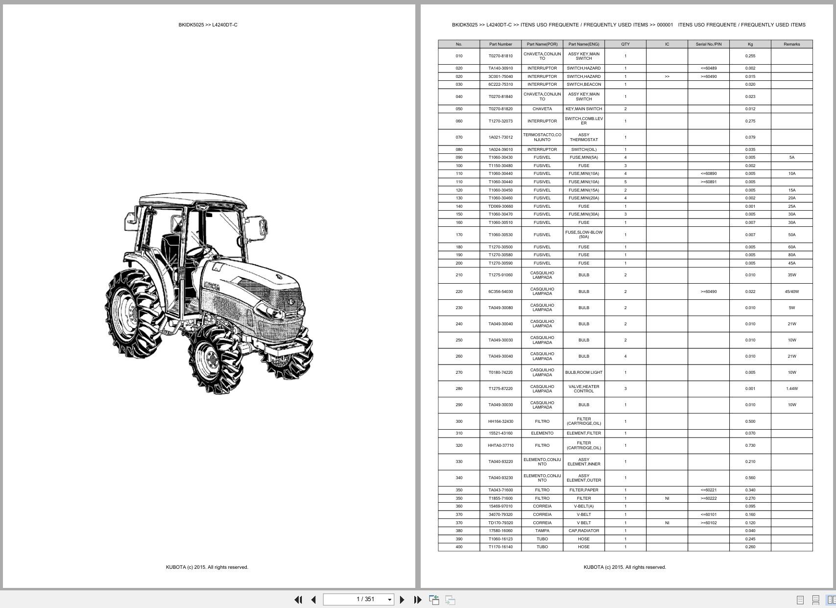 Kubota Tractor L4240DT C Spare Parts Catalog EN PT (1)