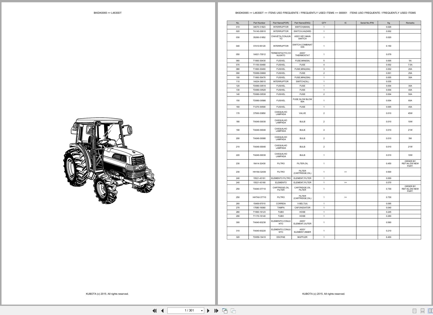 Kubota Tractor L4630DT Spare Parts Catalog EN PT (1)