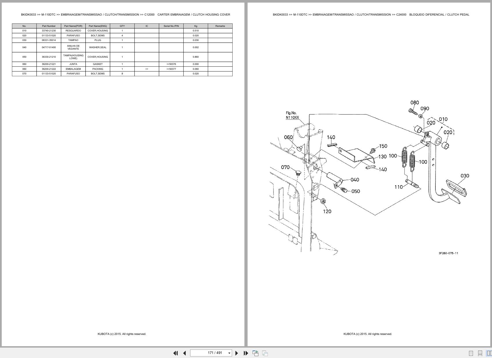 Kubota Tractor M 110DTC Spare Parts Catalog EN PT (2)