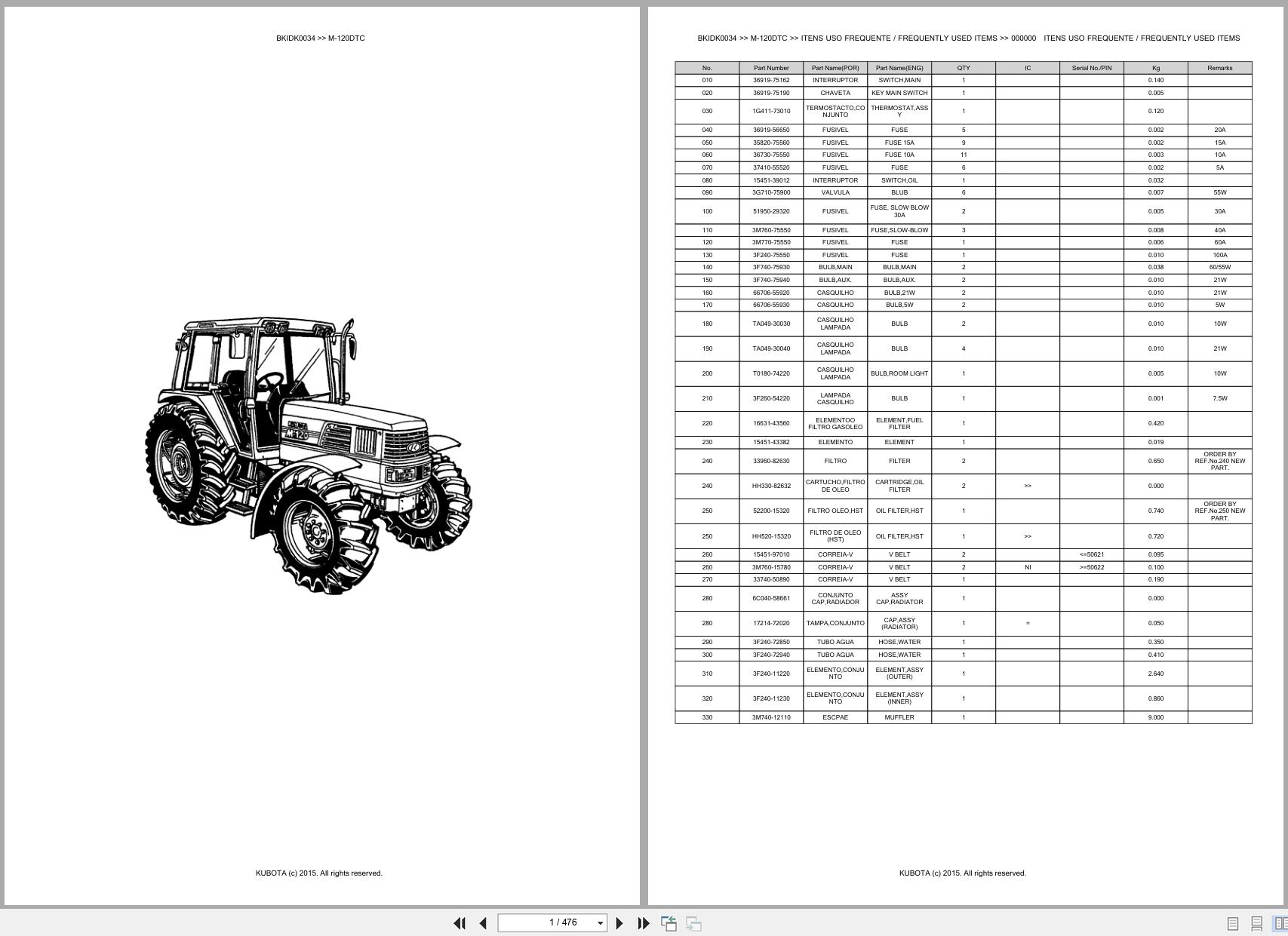 Kubota Tractor M 120DTC Spare Parts Catalog EN PT (1)